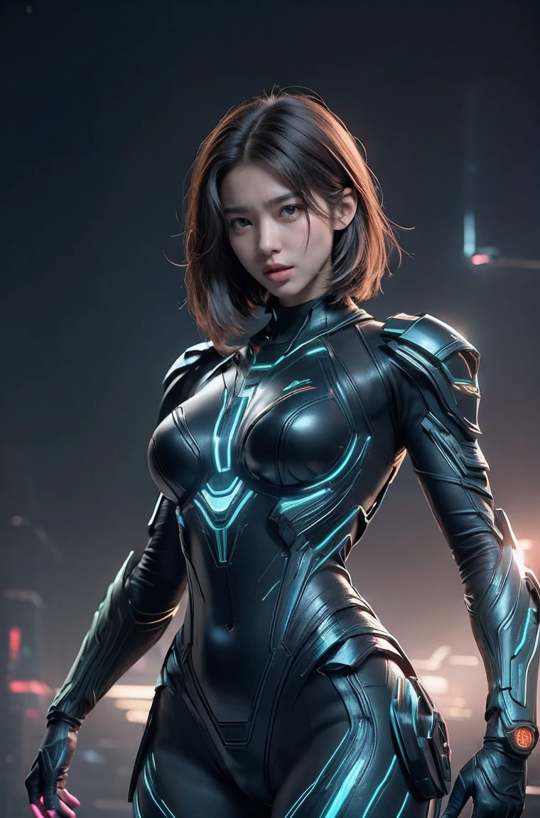 (RAW photo, highest quality), (realistic, Photoreal:1.3), 1 girl, bob cut、earrings、luminous headband、realisticbody,old space costume、ancient japan、giant rocks、Ancient rituals、Pyramid-shaped spacecraft flying from space、laser lights、