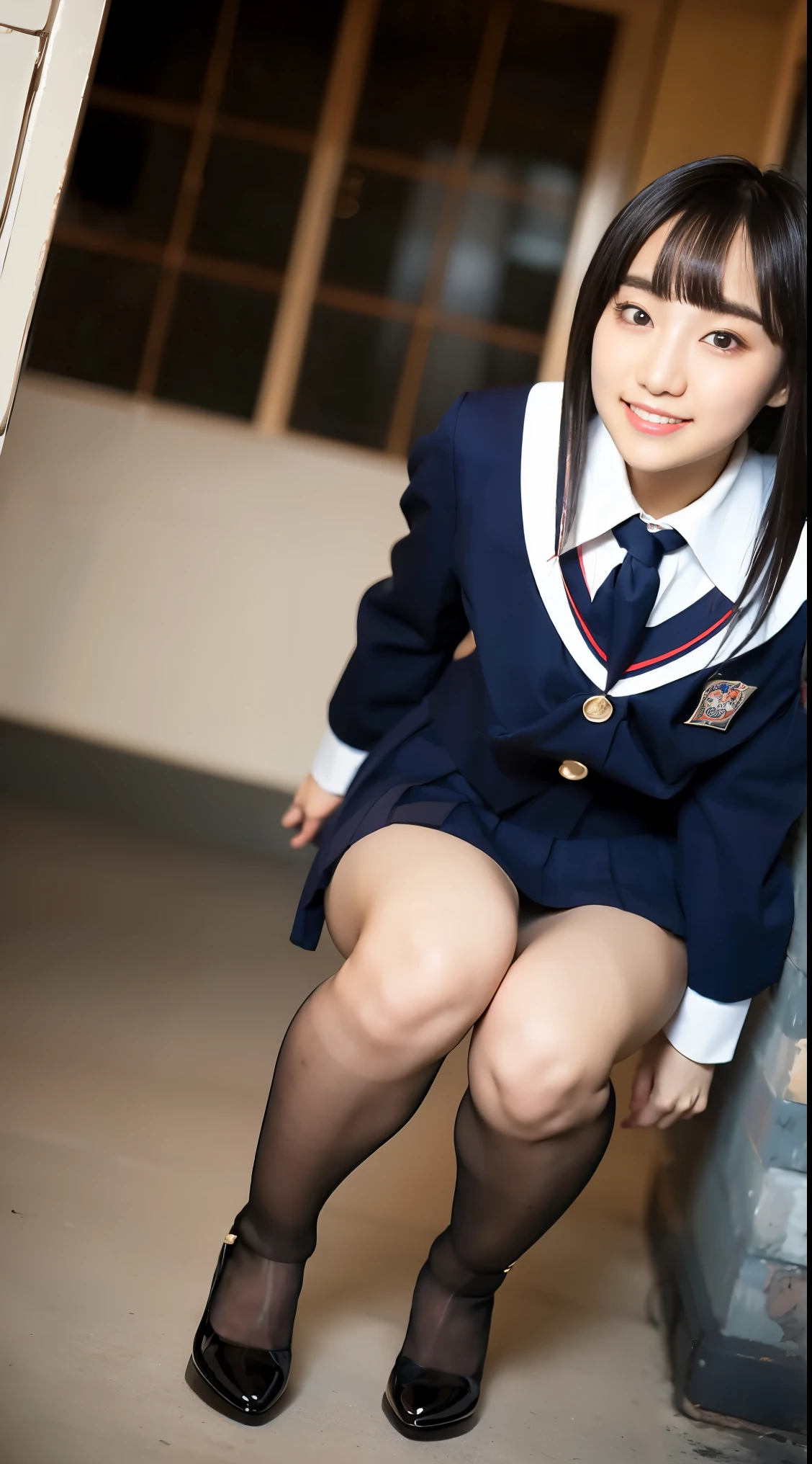Best Quality Detail:1.2, realisitic, 8K UHD, hight resolution, 1girl in:1.2, The ultra-detailliert, High quality textures, intricate detailes, detaileds, High quality shadows, Detail Beautiful delicate face, Detail Beautiful delicate eyes, depth of fields, Ray traching,photos realistic (1 Cute Korean Idol ) poneyTail、Thin makeup, 32 inch breast size, Close-up portrait, nffsw、Punk Girl、Pendants,cleavage of the breast、huge-breasted、FULL BODYSHOT、beauty legs、Beautiful legs、29-year-old 、She's looking at this、(Super beautiful girl:1.5)、(A detailed face)、Adult face、Bare legs、(School uniform)、cleavage of the breast、Have cleavage、thighs thighs thighs thighs、looking at viewert、Nasty eyes、looking at viewert、full body Esbian、Nasty eyes、Raw feet、Random Poses、In the middle of a date、a smile, nsfw,