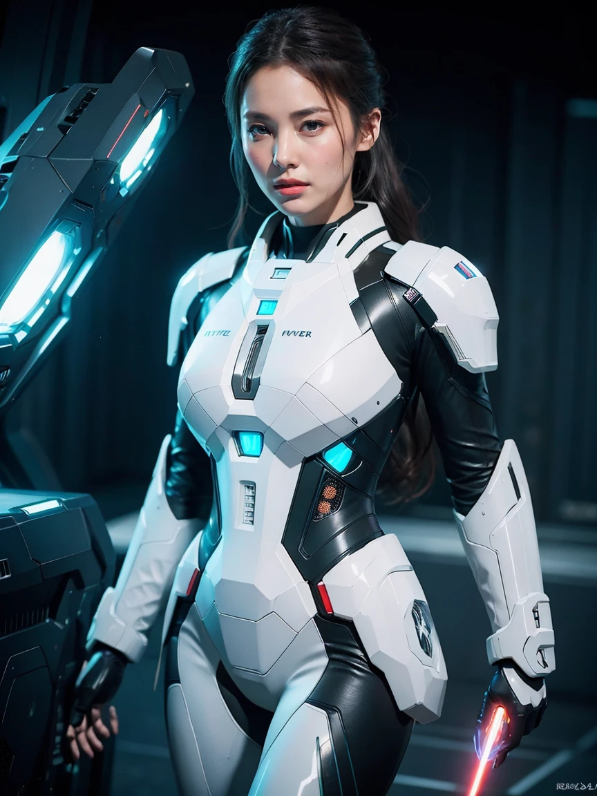 8K, highest quality, masterpiece, realistic, ultra detail,  photograph, HDR, High resolution, cinematic light, official art, High resolution, Depth of written boundary,(Emit laser light to the entire area), girl１name、20-year-old, shortcut、action pose,universe,cloudy sky、universe船、Starlight、thunder、universe戦艦