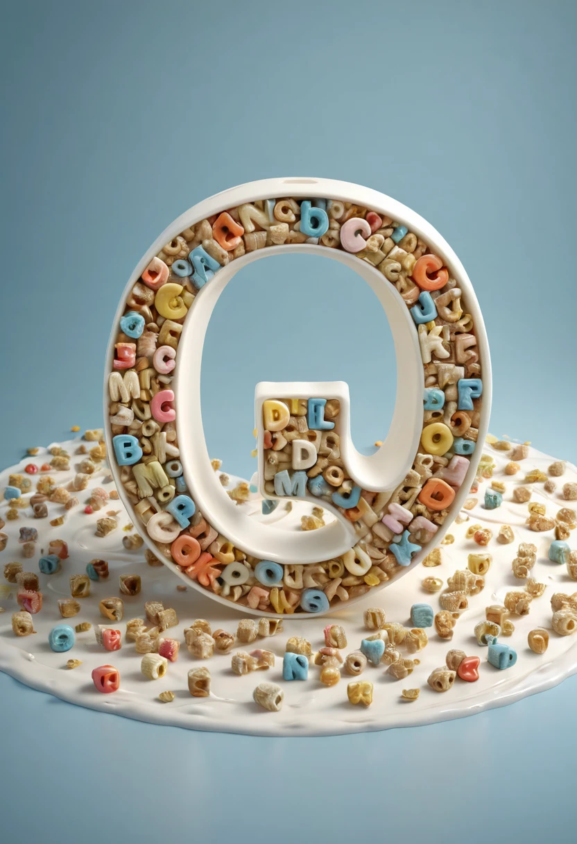 milk cereal in milk in milk in the tableware, shaped like an alphabet, elaborately designed, gleam, ultra realistic, extremely detailed CG unity 8k wallpaper, masterpiece, best quality