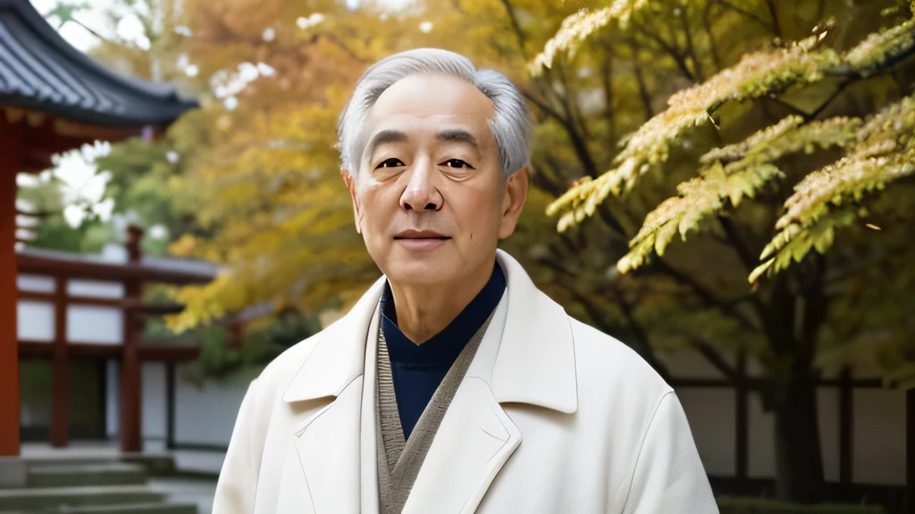 1 person,Images of Japan，look at the camera,Actual frontal photo，Authentic backgrounds，Background of the Institute，holding books，white coat，Face full of wrinkles，TCM Image，wise eyes，male