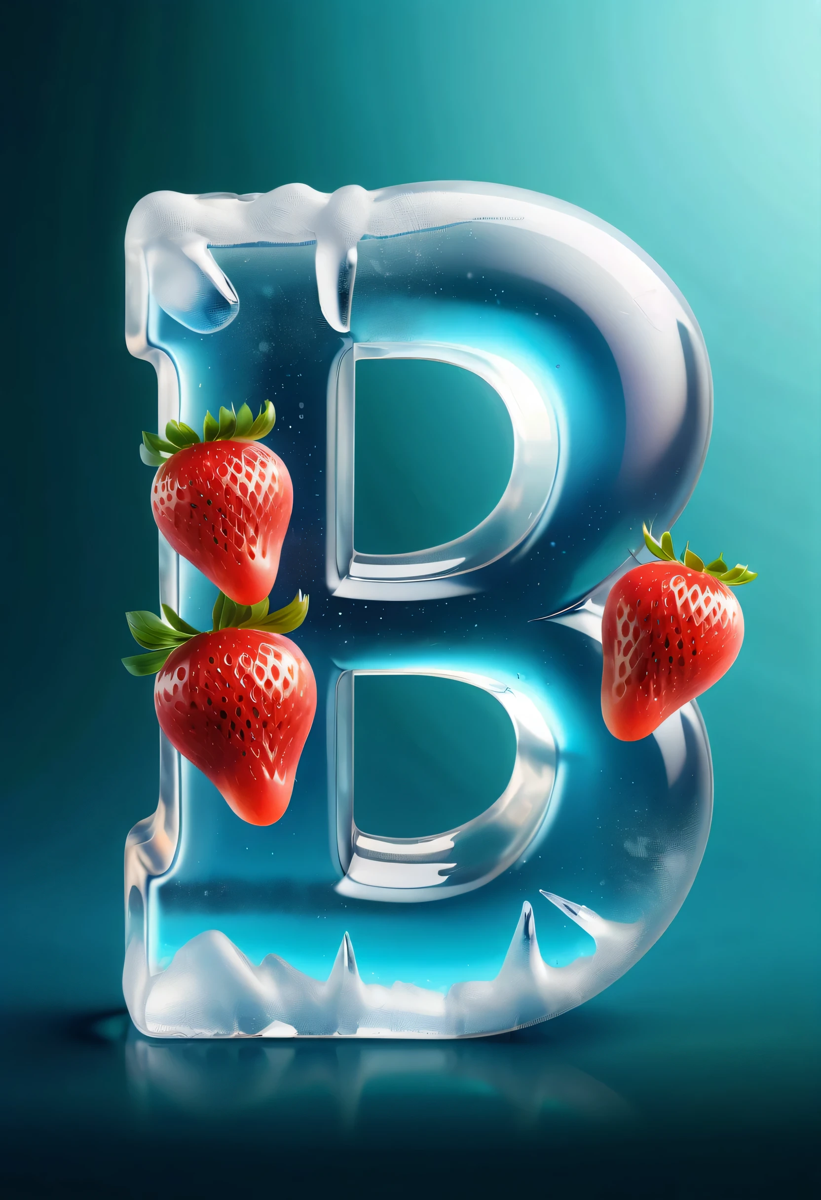 (best quality,4K,8k,high resolution,masterpiece:1.2),Super detailed,(actual,photoactual,photo-actual:1.37),Creative font design,icy texture,crystal ice,snow,cold,snowflakes,crack,summer,Delicious fruits,Detailed ice texture,dark background,sparkling texture,frozen mail,flashing icy patterns,refreshing colour,Fruit slices in the sun,Juicy grapes,Chilled watermelon slices,Cool sensation,Juxtaposition of warm and cool colors,Vibrant red strawberries,water drops on fruit,Letter fragments in ice cubes,snow-covered branches,translucent ice shards,crystal clear font,Cool blue tones,Cold format engraving.3D