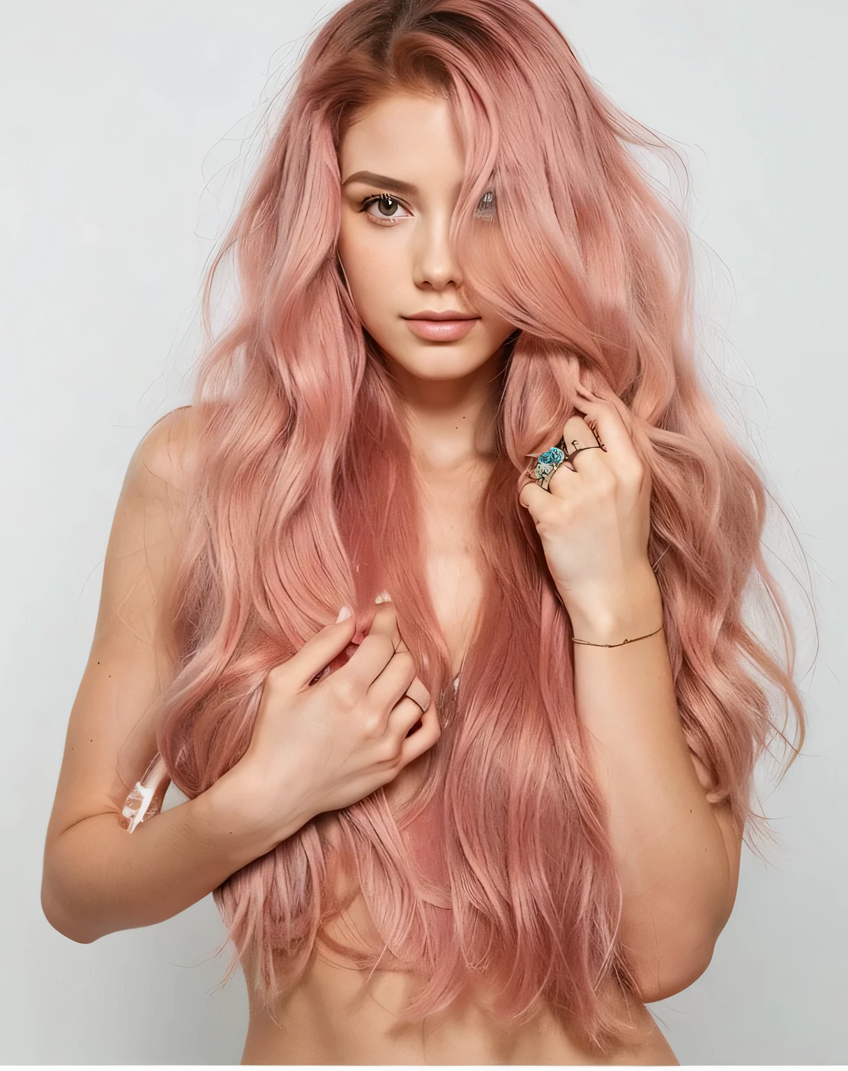 beautiful girl with long pink hair