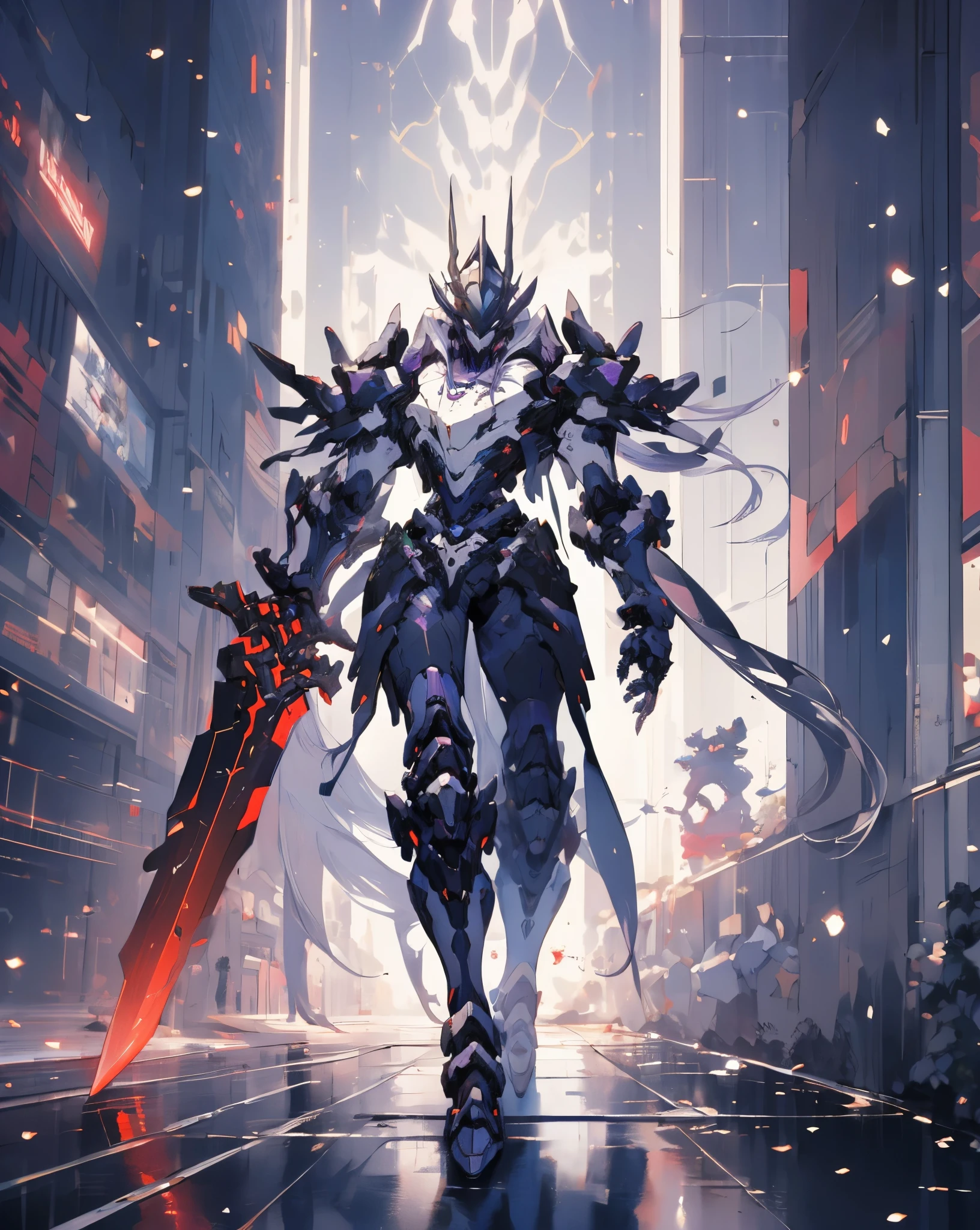 a close up of a person in a purple costume holding a sword, purple armor, sleek purple armor, 8k hd wallpaperjpeg artifact, 8 k hd wallpaperjpeg artifact, ethereal and mecha theme, sigma from overwatch, purple glowing core in armor, menacing. unreal 5, cyber suit, cyber armor, 8 k high detail concept art, ultra wide shot, full body shot, (masterpiece) , the best quality, High Quality, (futurism:1.1), (A paladin holding a light infused sword, light magic, divine, magewave, silver and gold), movie lights, (Exquisite future), Beautiful and beautiful, Ultra detailed, Great composition, floating, Depth of field, (Very detailed CG,Unity 8k壁纸), (Beautiful detail background), Beautiful hair details, dramatic lights, GOGETTA, mecha,Bestquality,ultrahighres,photorealistic, Pale skin handsome man, wearing beautiful elegant black_red suit, dark_fantasy, curly long hair, red moon, pixiv, vampire, elegant spooky, ffxiv, dramatic light, fantasy background, manga style, Tsutomu Nihei style, vibrant co