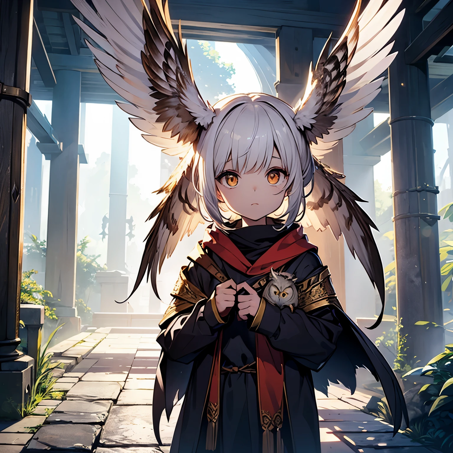 For DND RPG with owl wings and owl eyes、Create hybrid kids with owl characteristics and half a of an owl with wings