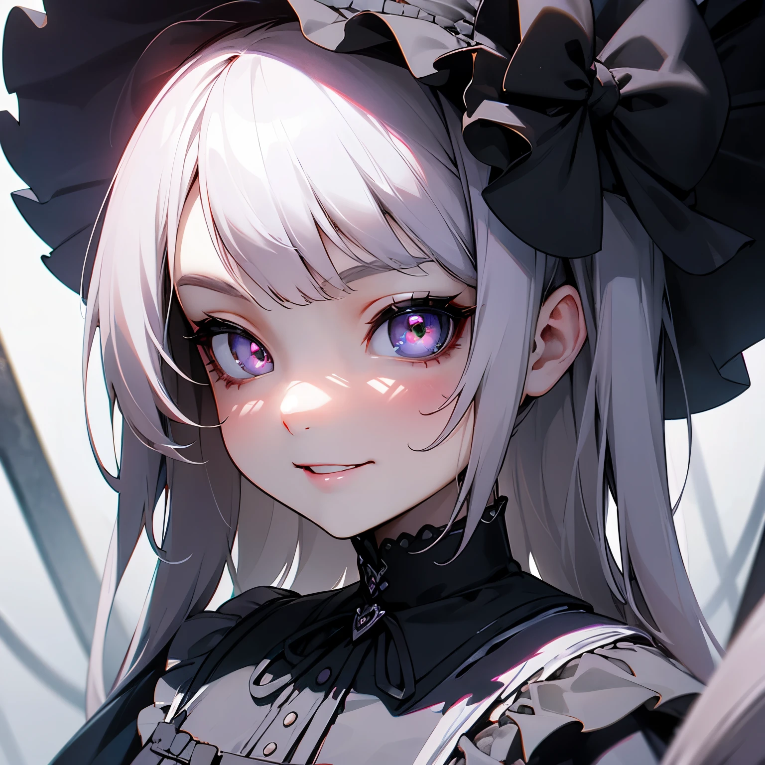 3Dmodel、Face illustration、Secondary disease、one girl、gothic ta、in the eyes💕、Clothing that incorporates elements of darkness、The background is bright white、bright smile、constricted pupils