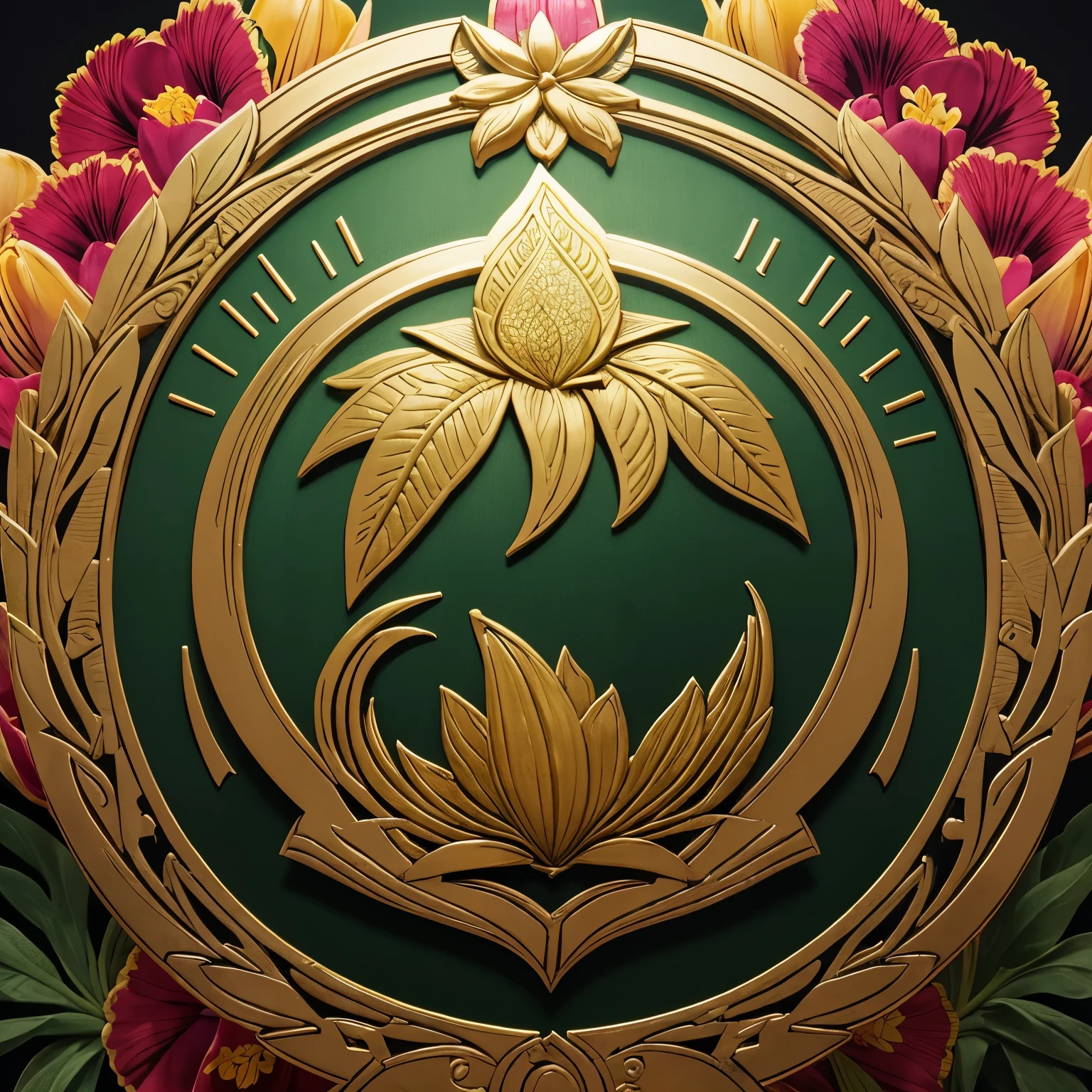 Logo Buaya senyum pakai batik jaket kulit hijau  membawa bendera batik batik warna kuning emas merah putih . diatasnya ada tulisan SURABAYA background batik putih. 3D Fantasy