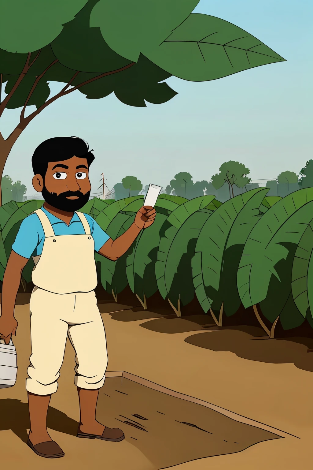 indian farmer collecting soil sample in cartoon form to use in power point presentation as abstract