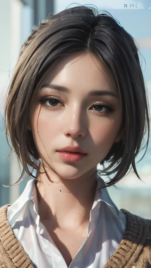 (masterpiece:1.3), (8K, realistic, RAW photo, highest quality: 1.4), (1 girl), beautiful face, (realistic face), (black hair, short hair:1.3), beautiful hairstyle, realistic eyes, beautiful and fine eyes, (realistic skin), beautiful skin, (sweater), disorganized, Charm, ultra high resolution, surreal, very detailed, golden ratio、(full shot:1.8)