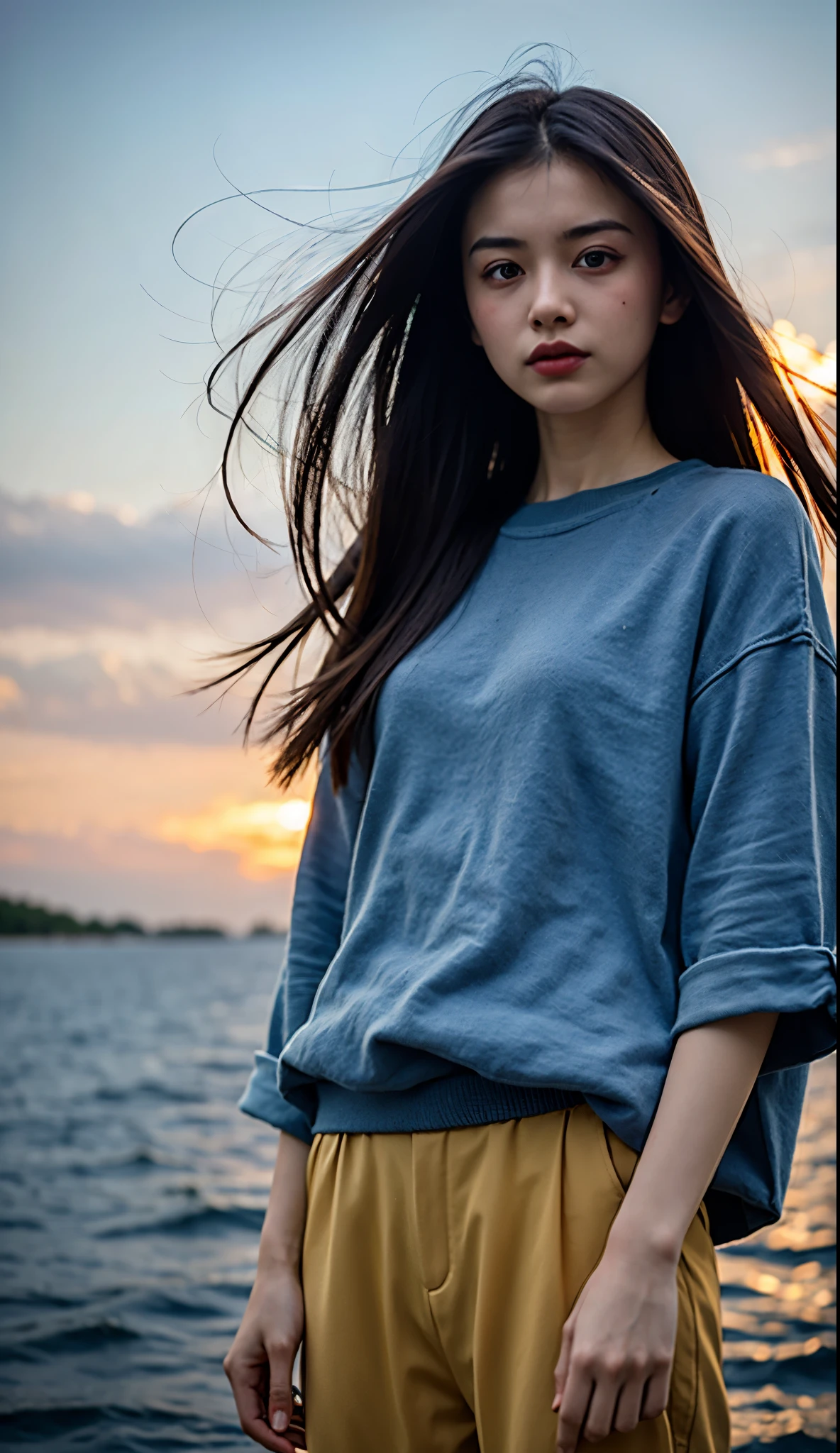 (highest quality, masterpiece), 1 girl, look down, Wind, particle, simple background, dark mood, Upper body,