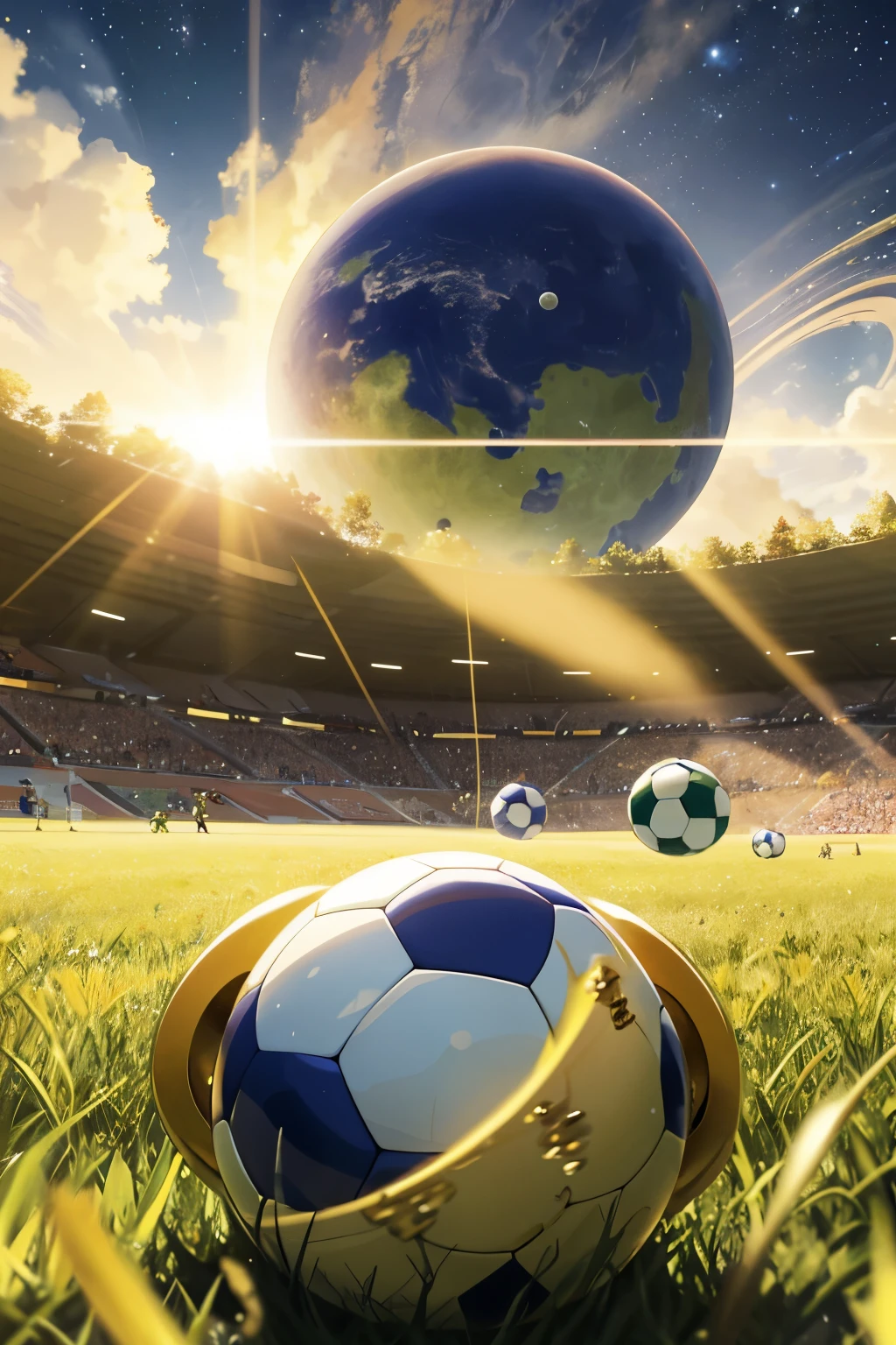 Masterpiece, top quality, 4K resolution,
spectacular, otherworldly scene, robot soccer player, in space soccer field,selves, SATURN planet, Sun's golden light, green vibrant field, realistic, playful interaction, ALIENS, far shot, bird's eye view --s2
Imagine a breathtaking, top quality masterpiece of a robot soccer player in action on a 4K resolution, otherworldly space soccer field. The SATURN planet looms large in the background, bathed in the golden light of the Sun. The green field below the soccer field adds a splash of color to this surreal scene. The robot player's precise movements