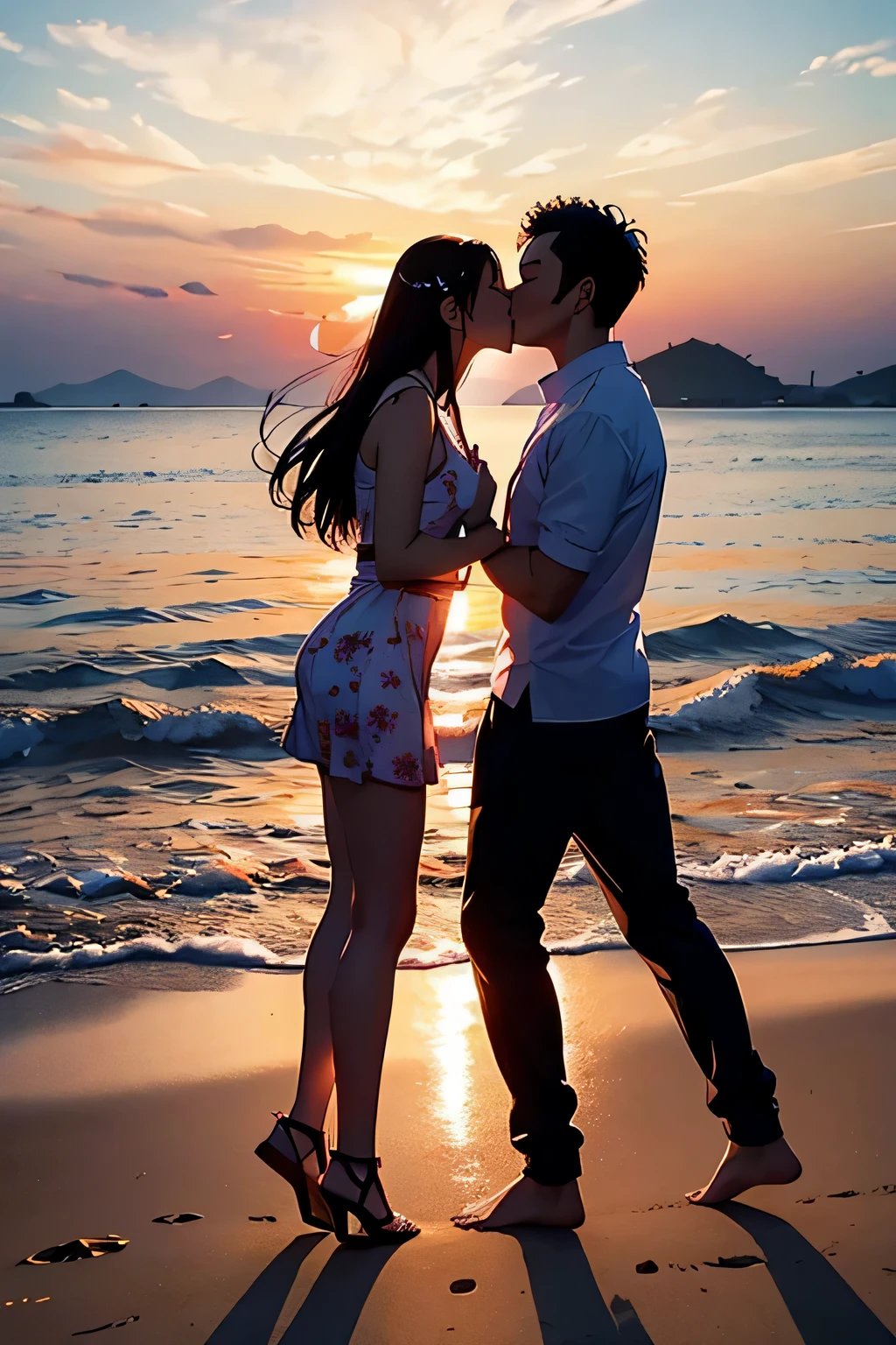 arafed couple kiss on the beach at sunset with the 太阳落山ting, gorgeous Romantic sunset, Romantic!!!, Romantic couple, Romantic, couple kiss, User photo, kiss, lovely kiss, with sunset, kiss together, under beautiful sunset