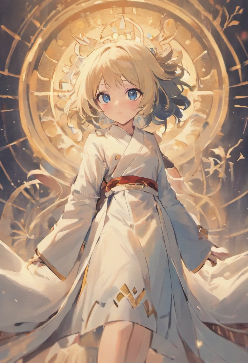 Wearing a simple and holy white robe，The openings on both sides are very high，Show off your flawless legs，The complexion is like snow，Clear and beautiful，There is an indescribable charm，Dignified and holy，Mature charm，Amorous and subtle，Sweet and playful，Like a young girl from ，With extremely shiny black hair，blue eyes