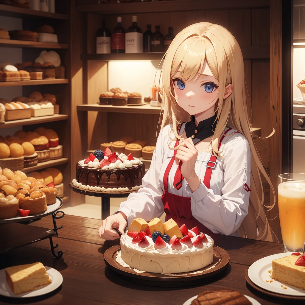 male people、patissier、a cake、soio、a blond、full body、hightquality、masterpiece、animesque