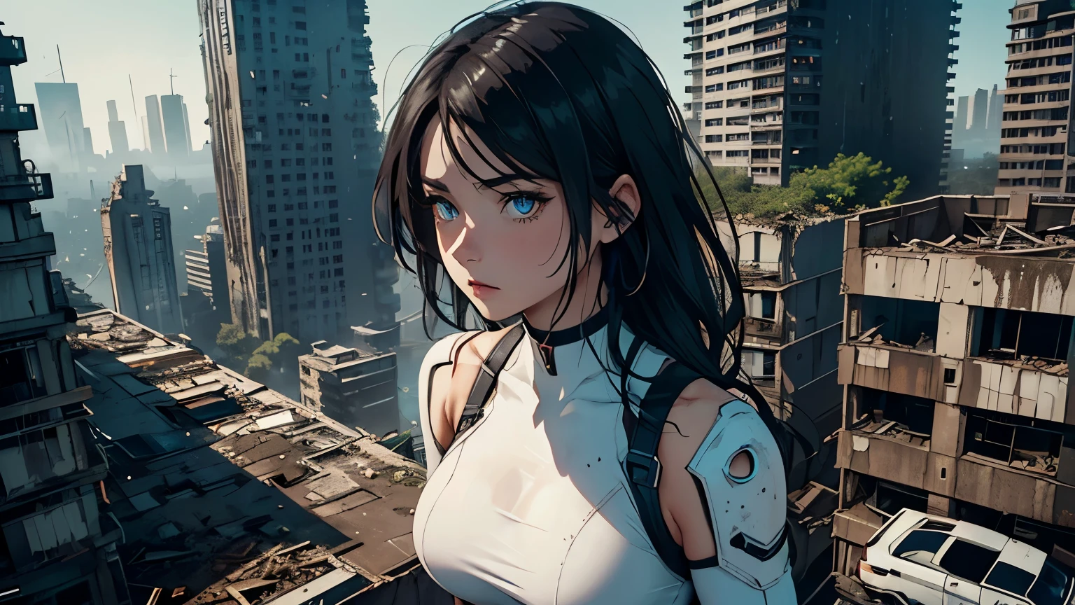 ((highest quality)), ((table top)), (be familiar with: 1.4), (absurd), Caucasian female fighter pilot ready for war, Walk in front, muscular sculptural body defined, closed mouth, muscular body covered by technological clothing, Neon Genesis Evangelion Suit, cyber punk, generous neckline, ((Perfect big breasts)), (blue eyes without pupils), long manga-style eyelashes, near the real, mad face, sexy pose, Centered, Scale to fit, nffsw (high dynamic range),ray tracing,super resolution,unreal 5,Dispersed underground, PBR texture, Post-processing, anisotropic filtering, Depth of bounds written, maximum clarity and sharpness, multilayer texture, surface shading, Accurate simulation of light-matter interactions, perfect proportions, Rule of thirds, highest quality、In 8K、super detailed, Being on the roof of a skyscraper, Smooth bodysuit
