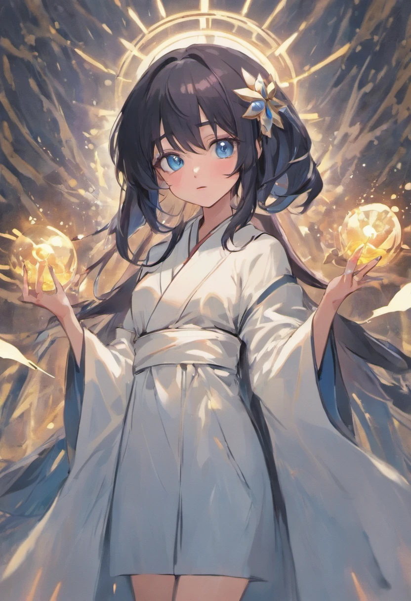 Wearing a simple and holy white robe,The openings on both sides are very high,Show off your flawless legs,The complexion is like snow,Clear and beautiful,There is an indescribable charm,Dignified and holy,Mature charm,Amorous and subtle,Sweet and playful,With extremely shiny black hair,blue eyes
