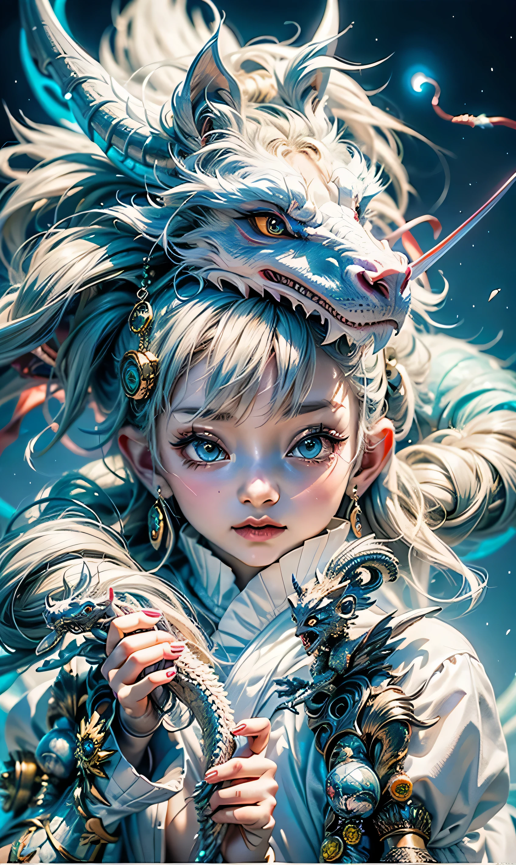 A closeup of a  wearing a white dragon costume, arte digital detalhada bonito, arte de anime digital detalhada, Art not Guweiz style, painting digital adorable, the dragon girl portrait, dragon girl, anime fantasy illustration, por Yang J, Fantasia chinesa, Loong, por Li Song, pintura de personagem bonita, arte detalhada do anime, Guweiz