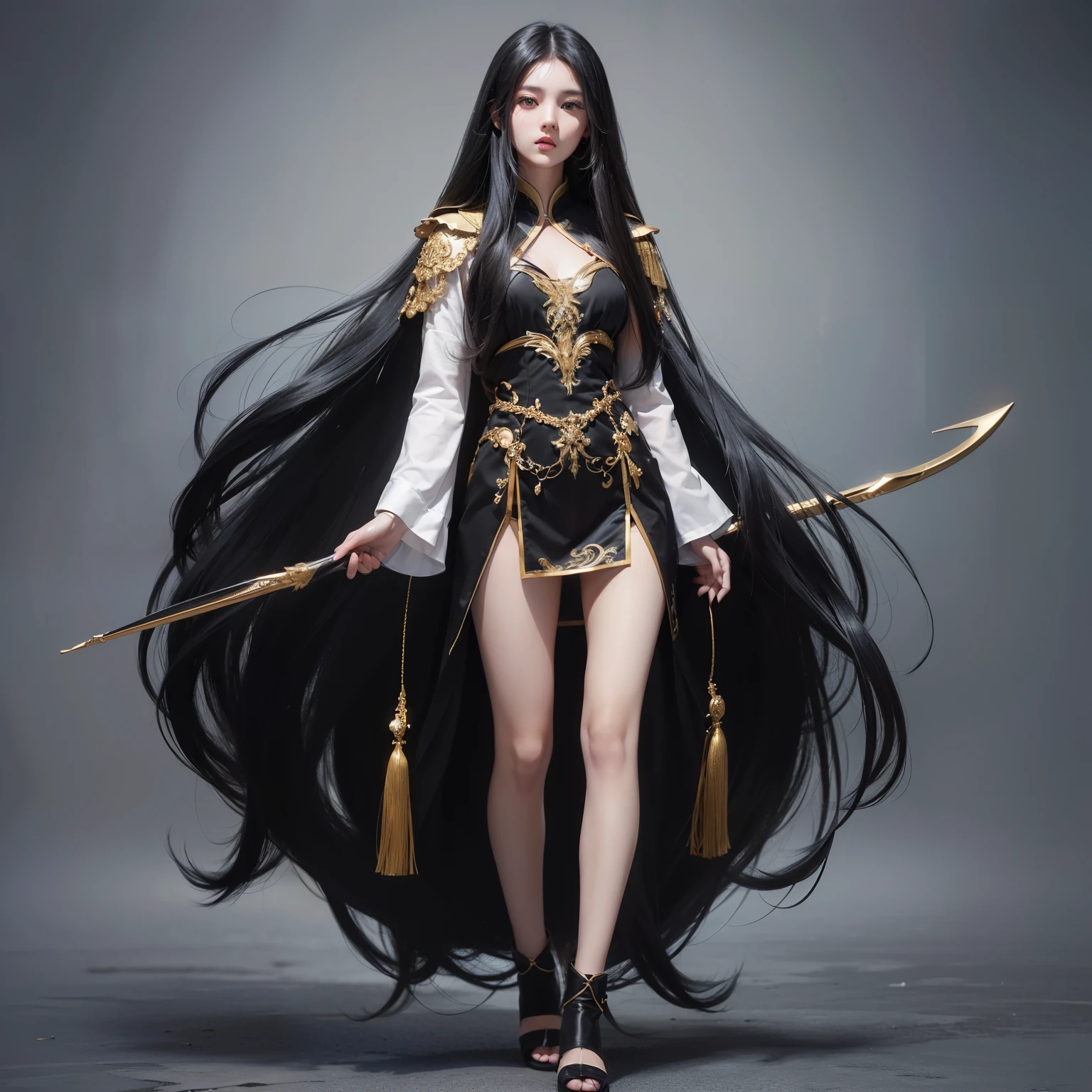 (best image quality、highest quality、highest resolution、Ultra-realistic photography、full body photo、masterpiece、16k、)one girl。Super super long hair black hair。Hair length is over 10 meters。