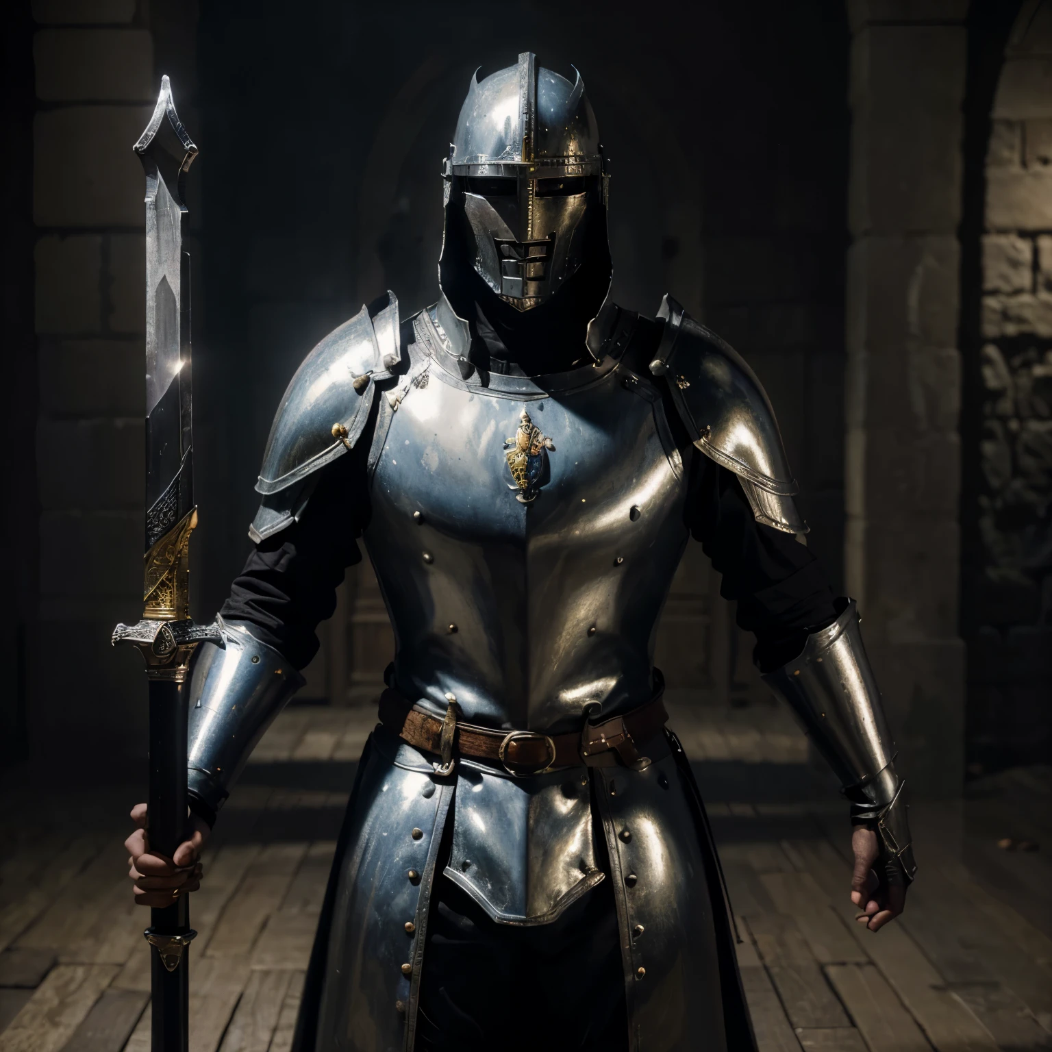 (a knight),(oil painting),(detailed armor),(majestic pose),(shining sword),(epic battle scene),(best quality,4k,highres:1.2),(realistic:1.37),(dark and moody lighting),(vivid colors),(medieval fantasy style)