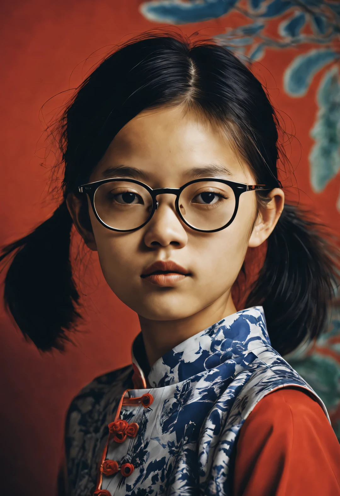 StyleRaoul Dufy Design,Modern Chinese portrait of a wearing glasses,brutalist