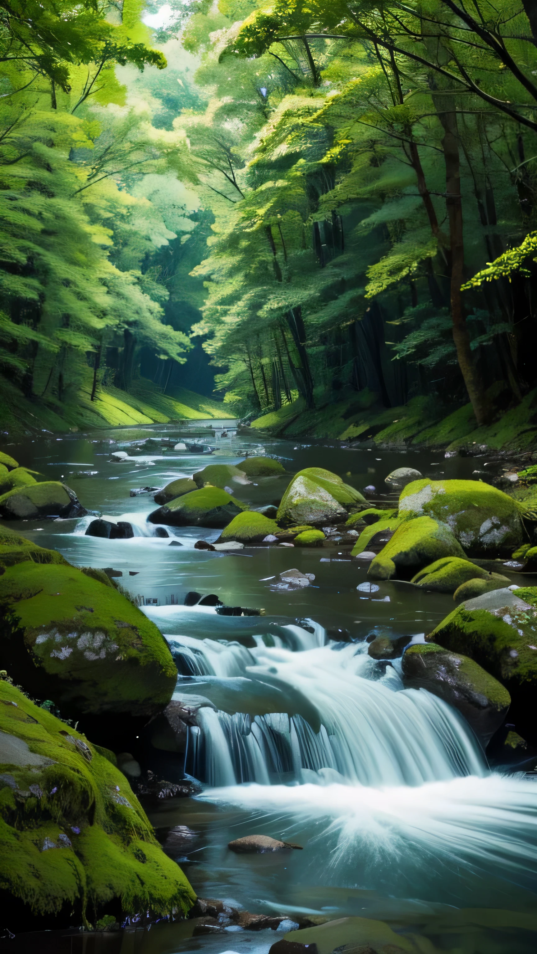 green々A river flows in a forest