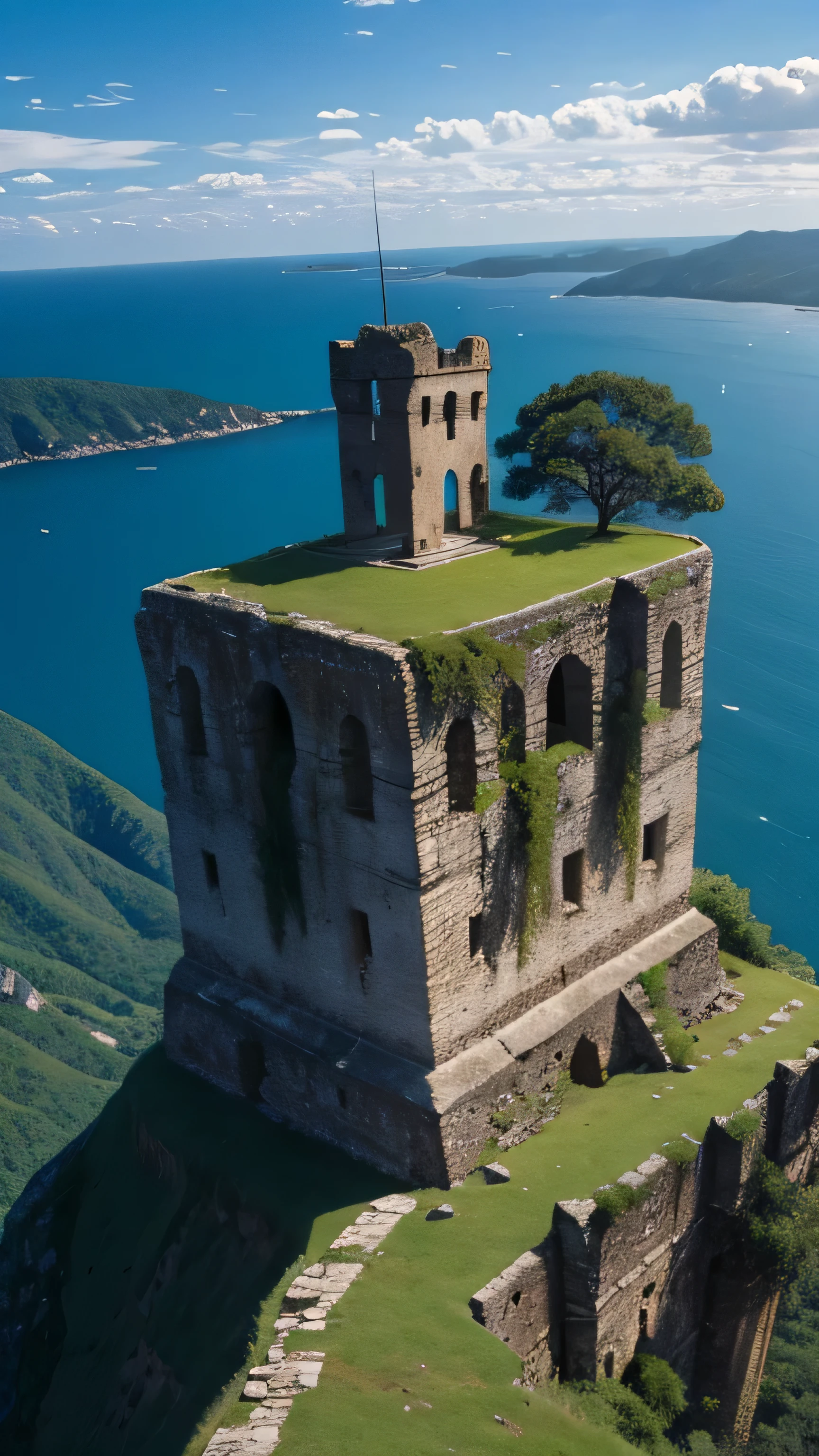 Ruins of an ancient fortress perched on a cliff