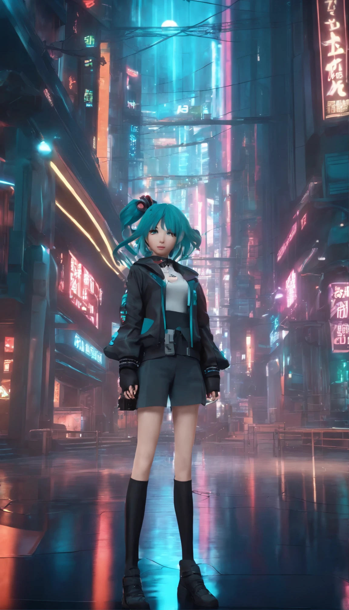 woman in police uniform walking down a street, Hatsune Miku cosplay, female cyberpunk anime girl, cyberpunk anime, cyberpunk anime girl, anime cosplay, cyberpunk girl, anime girl in real life, cyberpunk streets in, cyberpunk style, cyberpunk outfit, has cyberpunk style, oppai cyberpunk, full cosplay --auto --s2