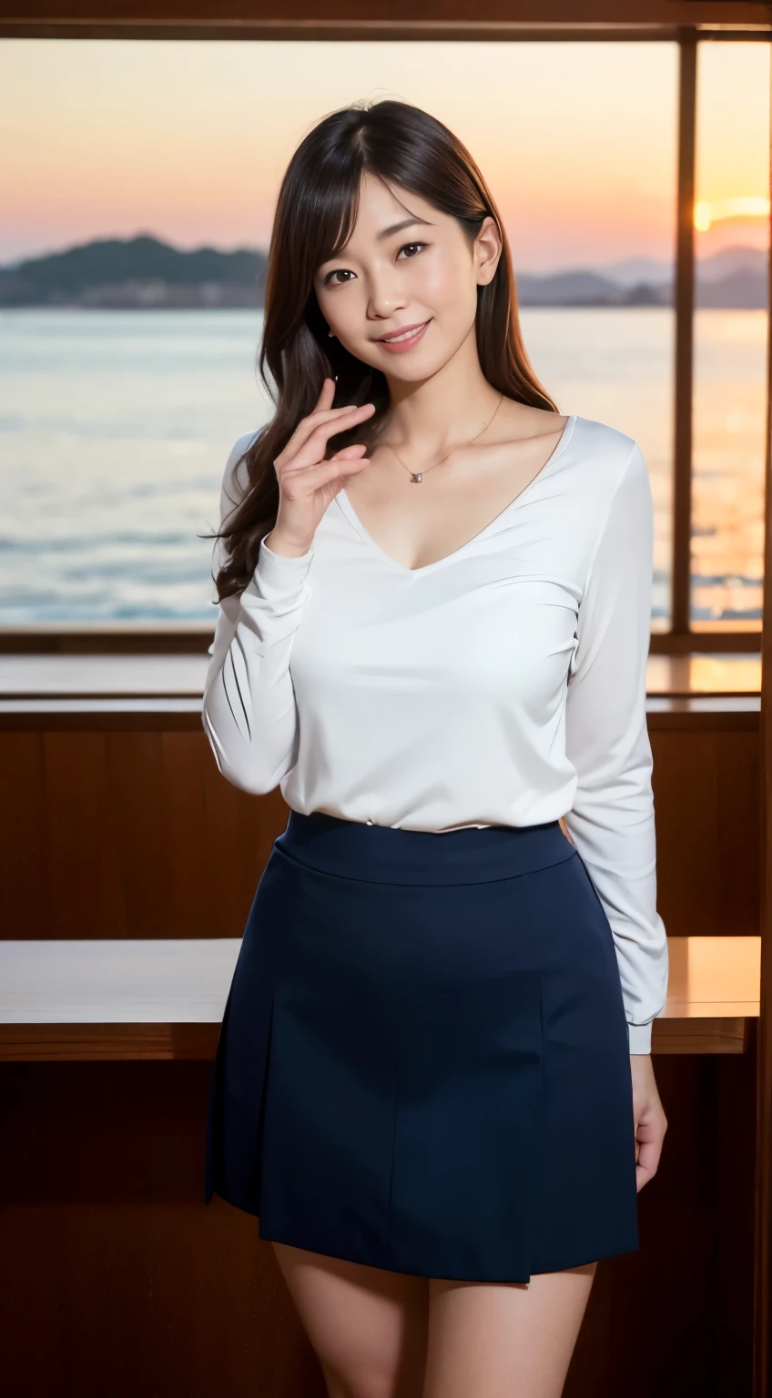 ((1 female teacher,A MILF,40 years,beautfull Japanease woman,Plain navy top,Plain tight skirt,A detailed face,Evening Classroom,Beautiful sunset,Shot close to the face,Shot from the waist up)),((Romantic sunset,Looking at the camera,The most beautiful faces in Japan,adultlike face,gently smiling,Smile,Faces close,Staring at this,long,waved hair,Breasts are big,Tight skirt without wrinkles,There are no folds on the skirt,,Short tight skirt)),((The best lighting for epic movies,super-fine,beautiful hairl,Transparent photos,Detailed High School Classroom Background,The most beautiful faces in Japan,softlighting,Romantic sunset,Beautiful sunset,View here,Perfect fingers,face perfect,细致背景,Fair skin,Crystal clear white skin,Perfect fingers,细致背景,top-quality,The ultra -The high-definition,Perfect Anatomy,high-definition RAW color photography,professional photograpy, Very delicate, Extremely detailed,finely detail, Huge file size,Top image quality,8K,Award-Winning Works,masutepiece,Professional filming)),