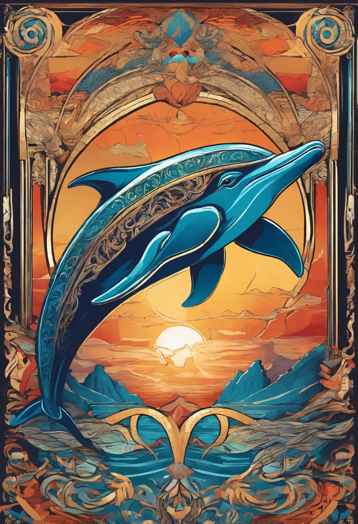 A dolphin,hand-drawn style,detailed scales and wings,majestic and powerful,curling claws and sharp teeth,large and intimidating presence,fiery breath,mythical creature,flying in the sky,castles and mountains in the background,best quality and ultra-detailed,traditional art,rich and vibrant colors,fantasy genre,shadows and highlights,illuminated by sunlight.