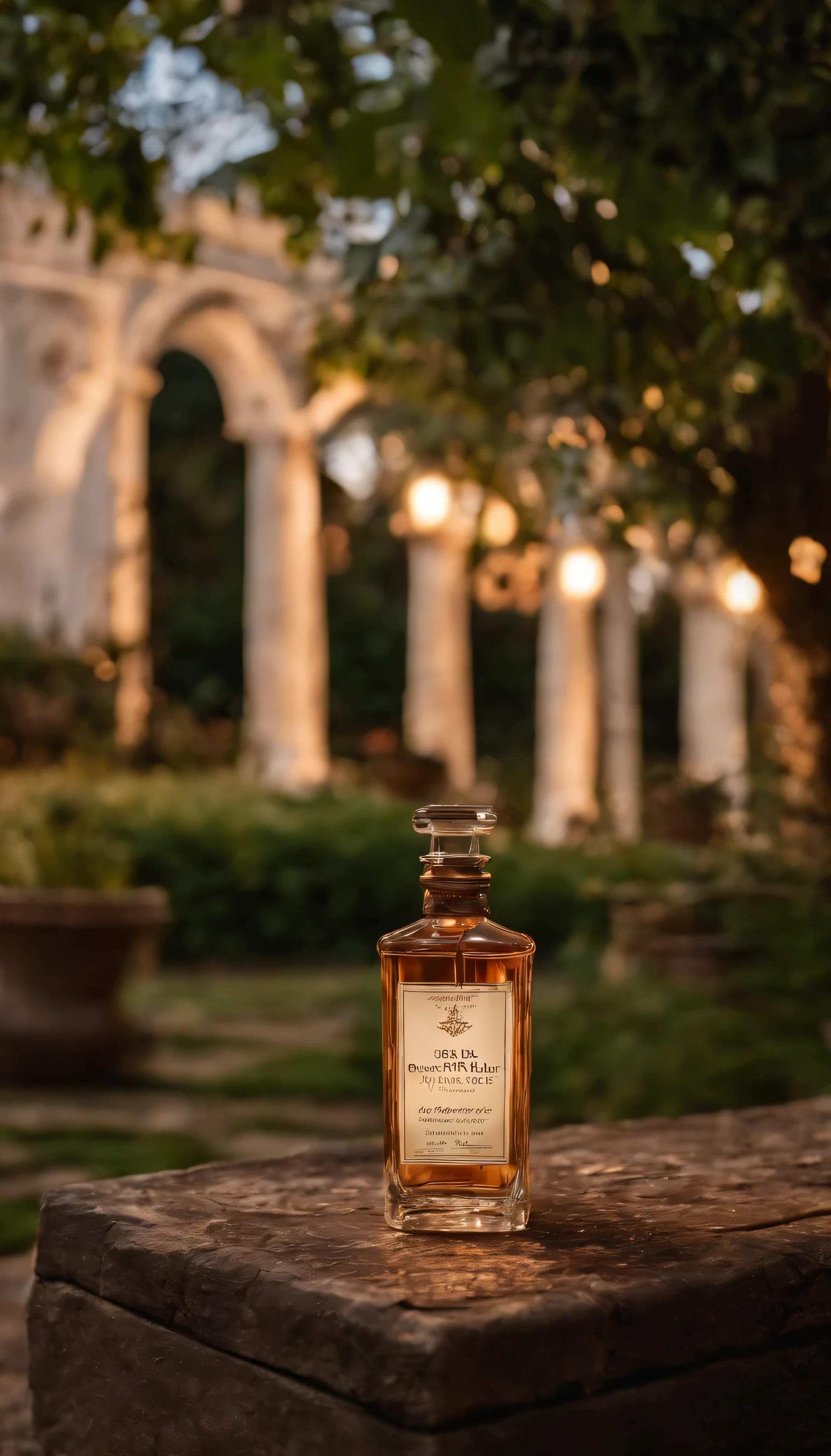 mens cologne bottle:: cologne ad:: at night in a Victorian garden:: archway in background:: light from behind:: Abercrombie & fin