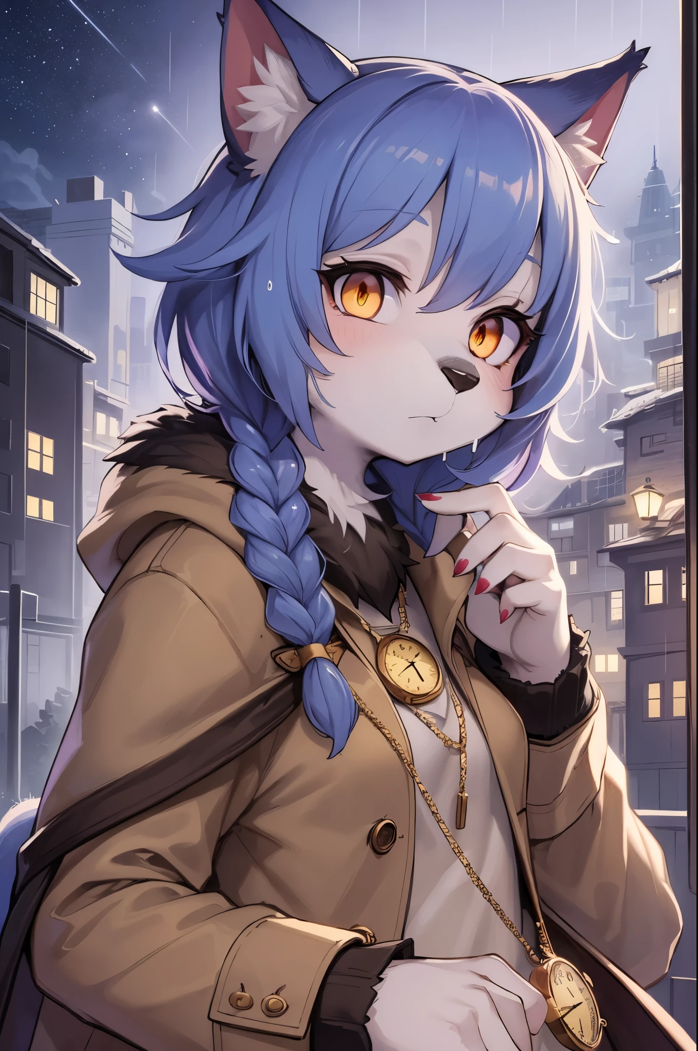 furry,girl fox,tmasterpiece, Best quality at best, (Just focus), (It's a perfect face:1.1), (high detal:1.1), (Ultra-detailed eyes), 25 year old beautiful astronaut 1950 , dark strong blue eye, orange clotheetallic white details, Cinematic, photo shot, Semi-backlit, The light from the back window is backlighted, dramatic lights , Incandescent Lamps, gentlesoftlighting, Extremely detailed and complex, hyper-maximalist, Art is not Gurwitz&#39;s style, posing elegantly, dynamic, photography of, Volumetric , ultra - detailed, Complicated details, Super detailed Obra-Prima de guweiz, Future environment, eye focus, face focus, side view face, shimmering eyes