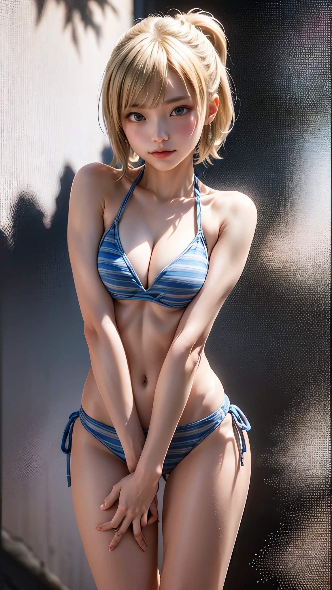 ((highest quality)), ((masterpiece)), (detailed:1.4),3D, Images of beautiful swimsuit women,nffsw(high dynamic range),ray tracing,NVIDIA RTX,super resolution,unreal 5,Scattered beneath the surface,PBR texturing,post processing,anisotropic filtering,Depth of bounds written,maximum clarity and sharpness,multilayer texture,Albedo and specular maps,surface shading,Accurate simulation of light-matter interactions,perfect proportions,octane rendering,two-tone lighting,wide aperture,Low ISO、White balance、Rule of thirds、8K students、(())(((bikini))),(((blonde)))