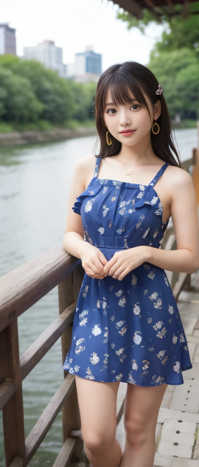 masutepiece, Best Quality, Illustration, Ultra-detailed, finely detail, hight resolution, in 8K, Perfect dynamic composition, Beautiful detailed eyes, Women's Fashion Summer,no shoulder mini dress、I can see the chest、kawaii、sexypose、Slim body、write（From thigh to head）、Sitting on a bench