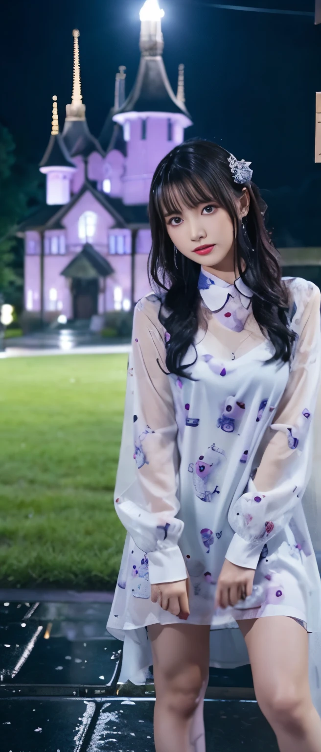 Idol wet in the rain、whole body、good style、、、、、ghost print mini dress、Haunted house
