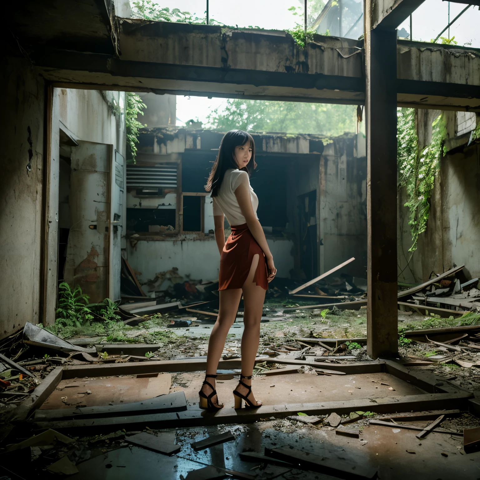I tried raping a woman wearing a mini-slit skirt with a placket in an abandoned ruin.