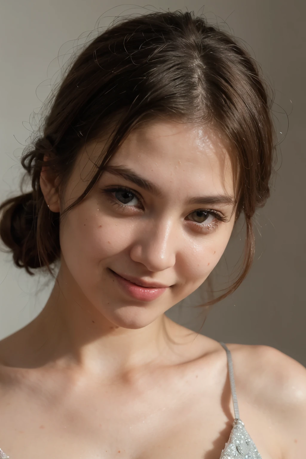 ((best quality)), ((masterpiece)), (detailed), 1girl, off-shoulder sweater, a close up of a woman wearing a pink scarf and a pink scarf, faridah malik, friedly smile, close up potrait, with accurate face, comming, sie boob, picture, 30 years old woman, 3 0 years old woman, potrait, leaked photo, , zenra taliyah, hijab, old picture, lovely smile, no bra, big