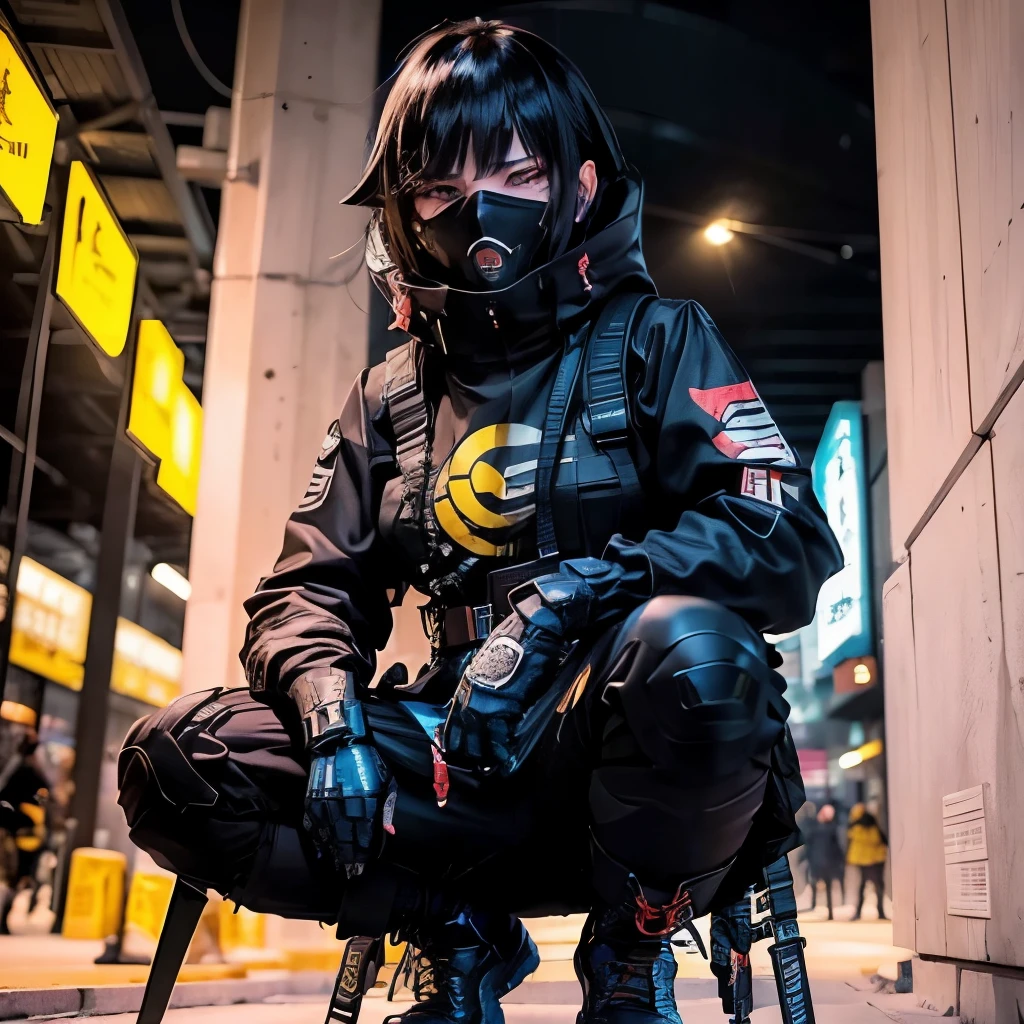 Foto cyberpunk wanita Jepang yang terbuat dari logam kuning hitam.di jalanan yang ramai, plastik kuning, riasan dan gaya rambut assassin , mekanisme internal logam hitam neon merah,
jubah hitam kuning.
Memegang pedang knight besar
pose dinamis, konstruksi organik mengalir, desain detail, sirkuit warna merah bercahaya, trim neon warna putih, karya seni H.R. Giger, Greg Rutowski