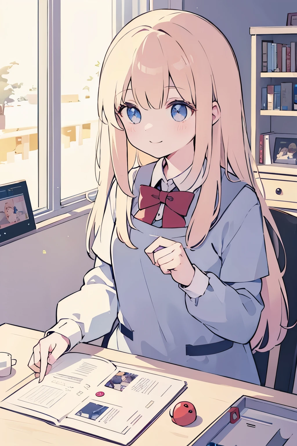 A girl looking into a stuffed animal picking game at a game center、sparkling eyes、smile、