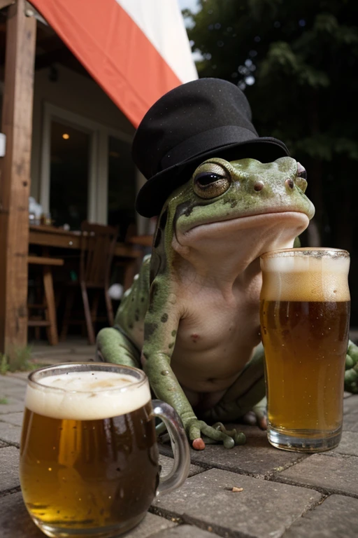 Frog eith a german flag a hat and a beer