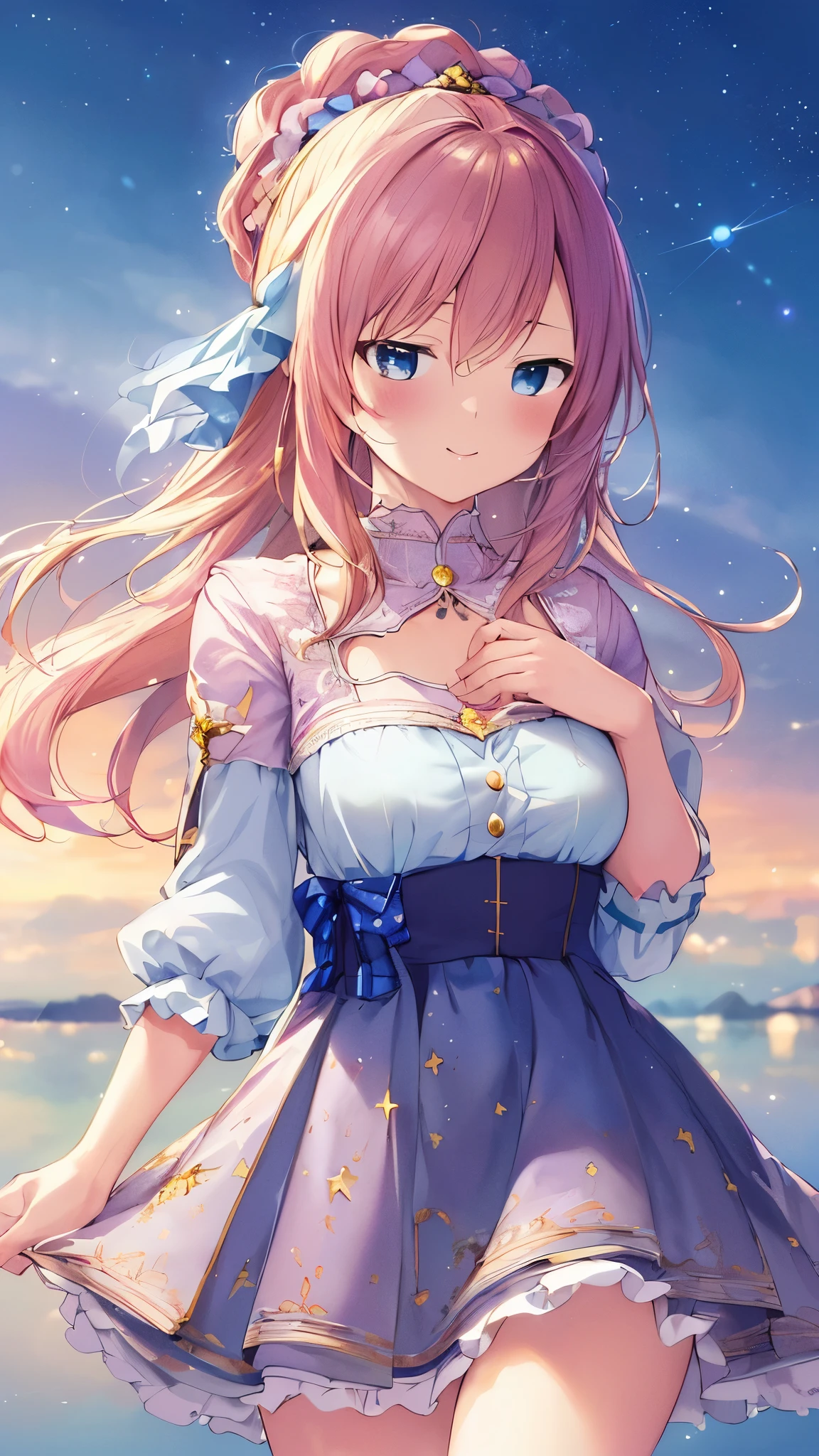 (best quality,4k,8k,highres,masterpiece:1.2), ultra-detailed, realistic, cute, kawaii, adorable, pastel colors, anime style, soft lighting, vivid colors, dreamy background, sparkling stars, magical atmosphere