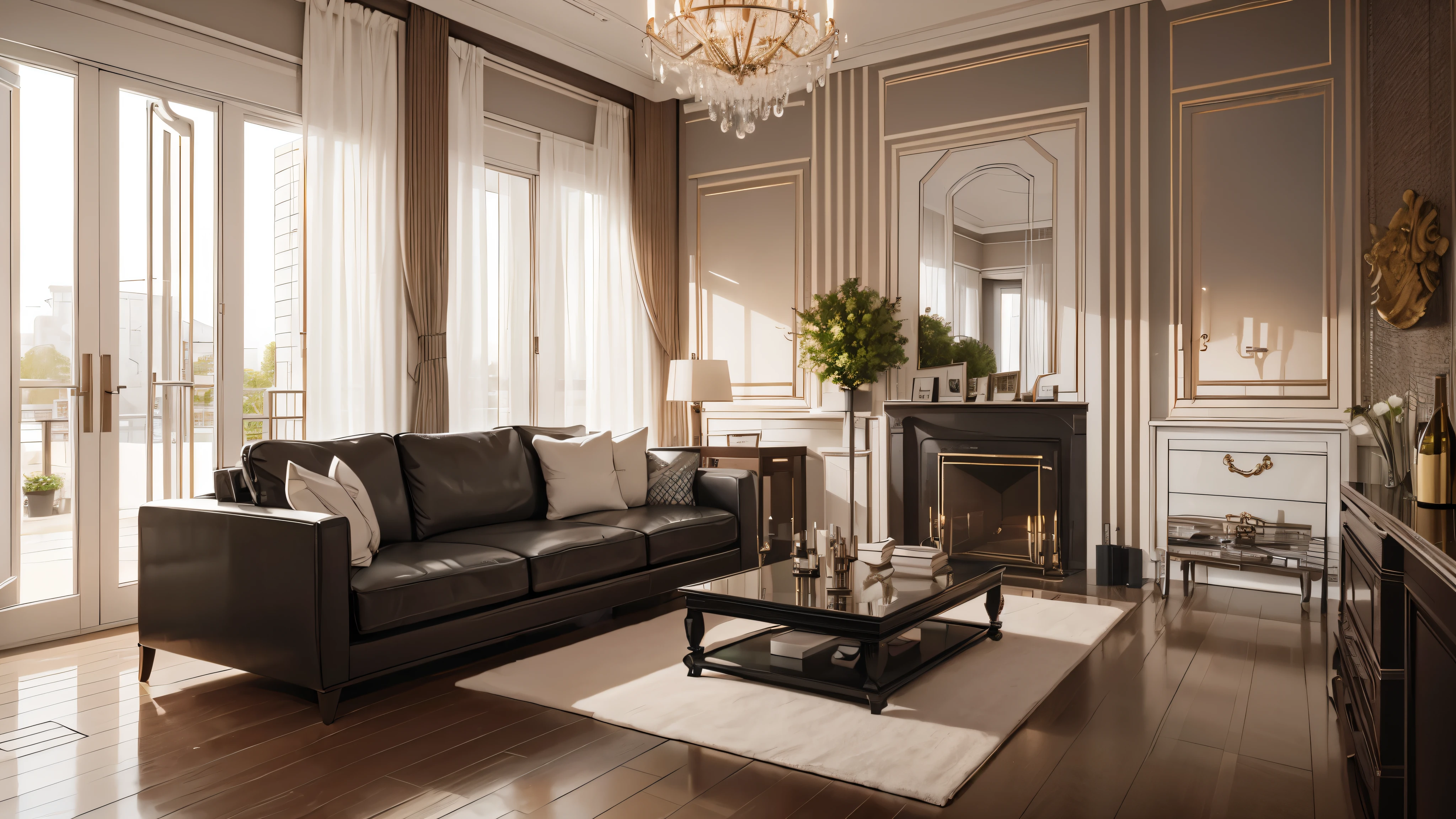 You are a famous interior designer、You have been asked to create a 3D image of a modern large room. Create a harmonious environment with modern and minimalist furniture. Including garden interior.