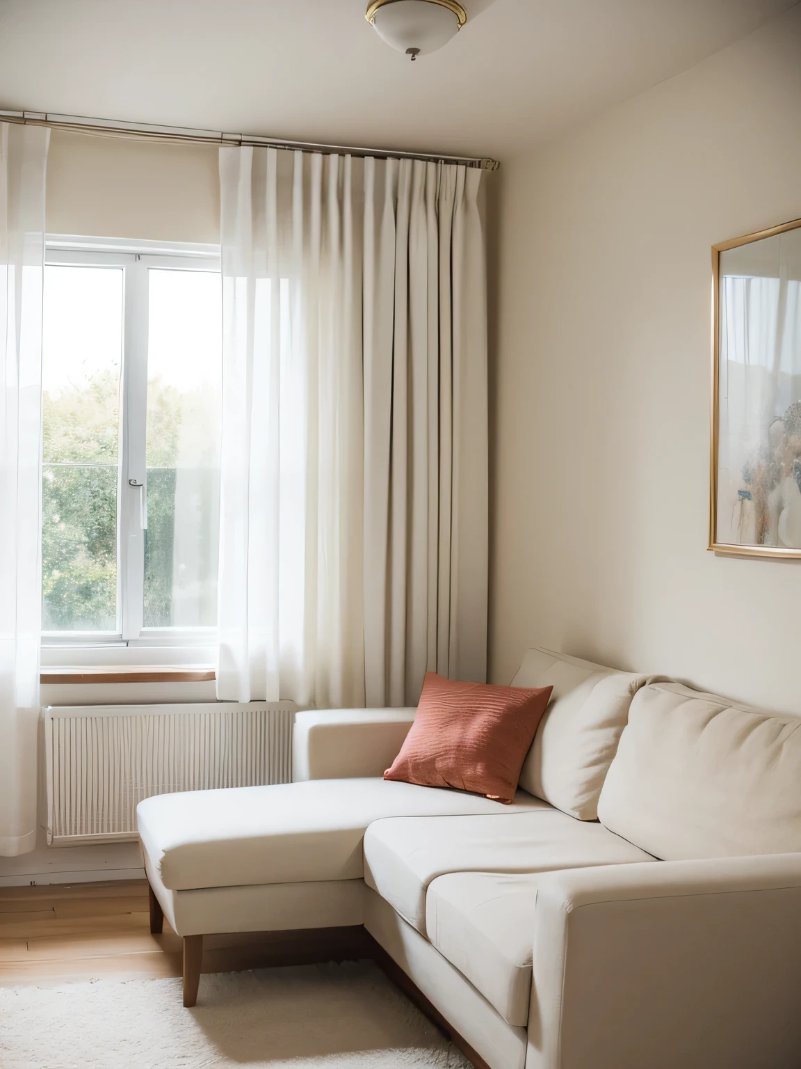 Living room curtains cream style clean mid shot