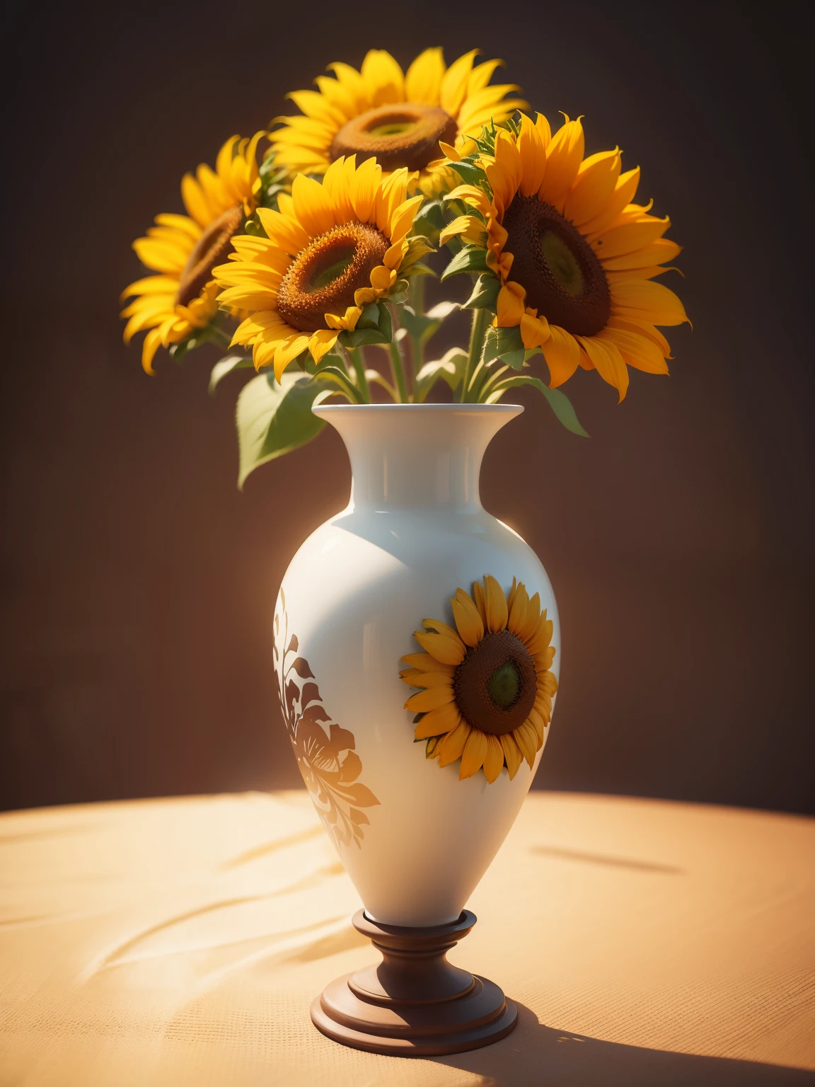 Still life vase with sunflowers and flowers inserted inside, beautiful background, high definition