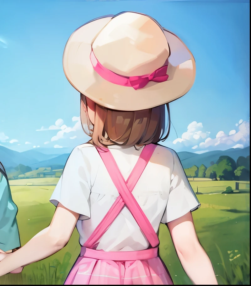 Clear sky, sunbeam, pink striped skirt