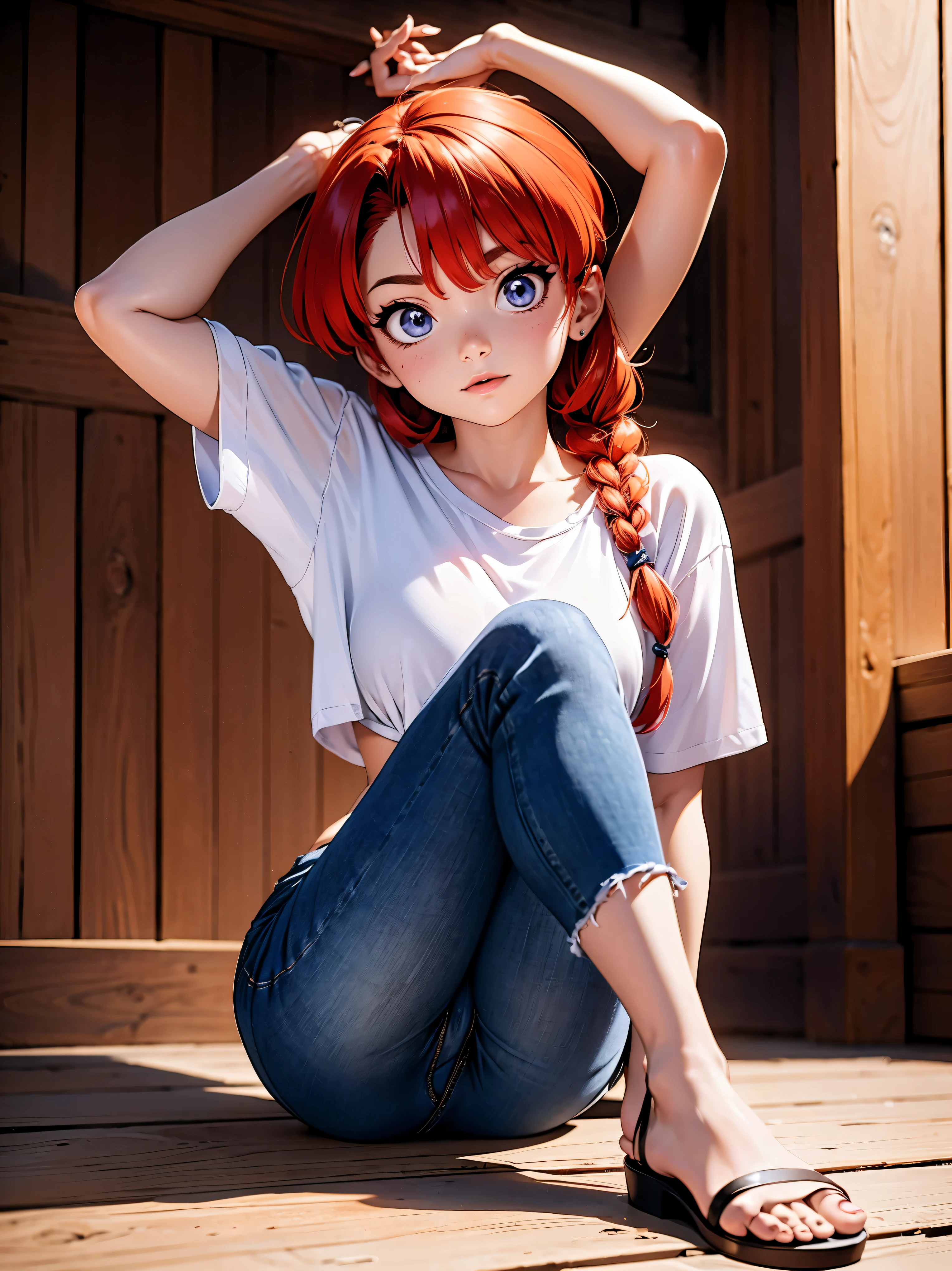 (masterpiece, best quality, SFW:1.2), evocative, angelic, aesthetic, hard shadows
BREAK
1girl, envious, grin, looking down,(cute, petite:1.2), flat_chest, wide hips, (dark orange_colored hair, twin drills:1.2), (medium aquamarine eyes:1.2)
BREAK
(gold trim  tank top, vivid blue coat, orange_red_colored suspender skirt, )
BREAK
pov,breast focus, fetal position,stretching
BREAK
indoors, conservatory