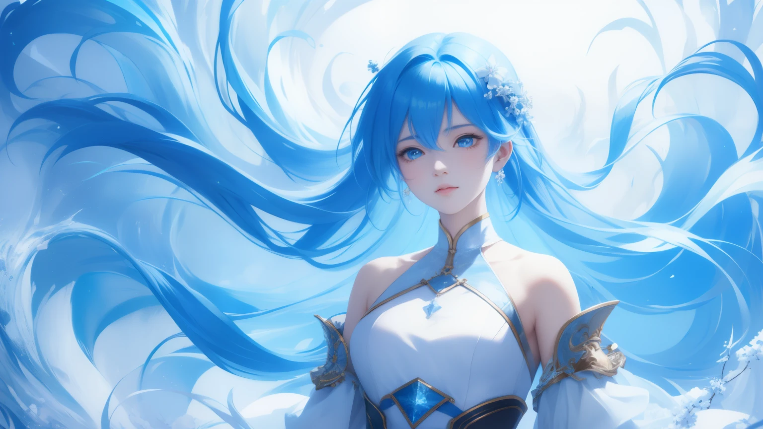 high quality,1girl,Super detailed CG illustration of a young man with a calm expression, stare into the distance,His striking light blue hair blew gently in the sea breeze. The landscape behind him is vast and stunning, Taking viewers into a world of wonder and discovery.More creativity