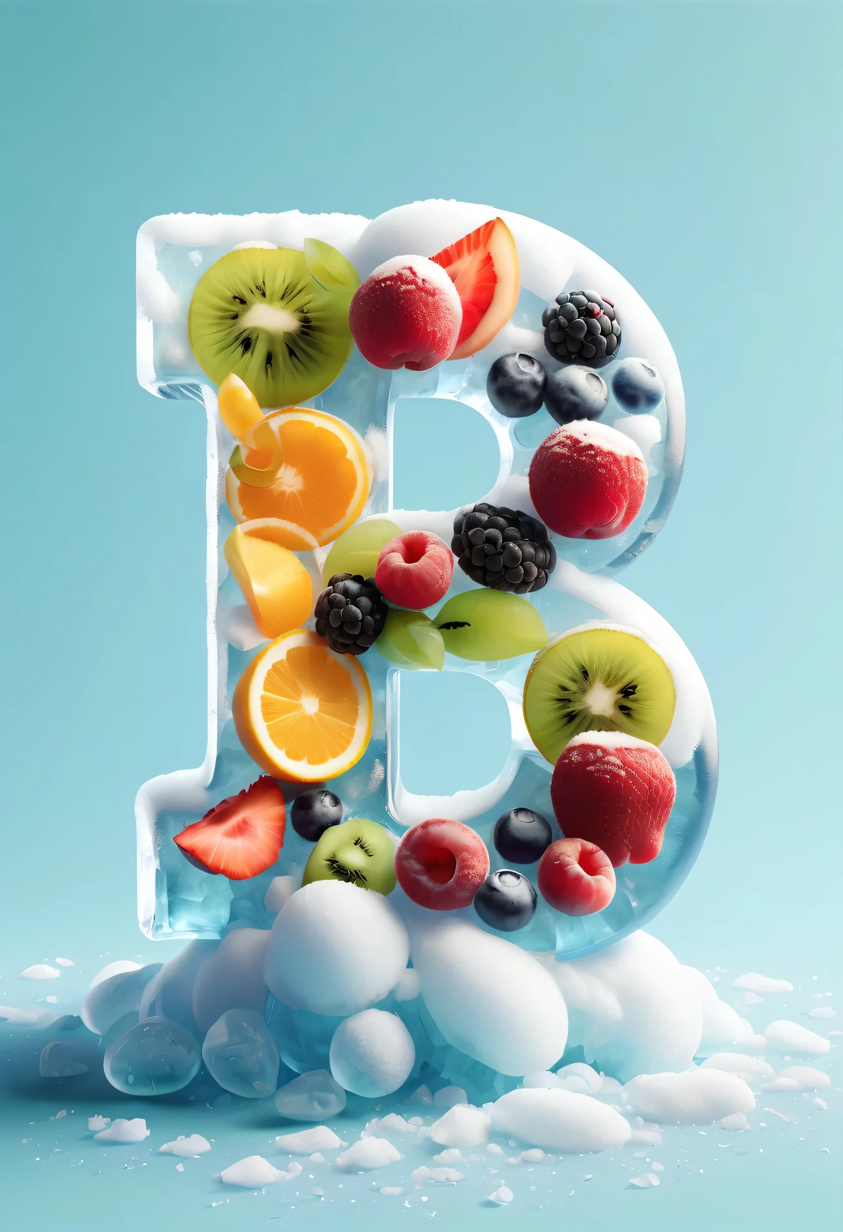 (type design,“A”),frozen texture,snow,ice cold,cold,Crystal ice,summer,Delicious fruits,color layout,Crushed ice,Refreshing