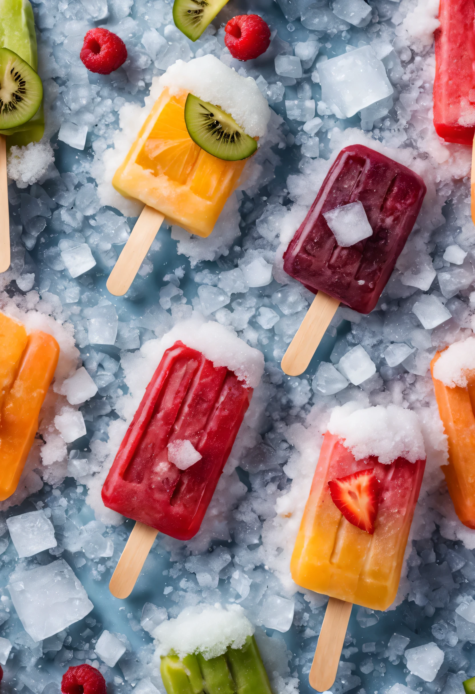 Cartoon Panda Fruit Popsicle，Cute creative popsicles，frozen texture,snow,ice cold,cold,Crystal ice,summer,Delicious fruits,color layout,Crushed ice,Refreshing
