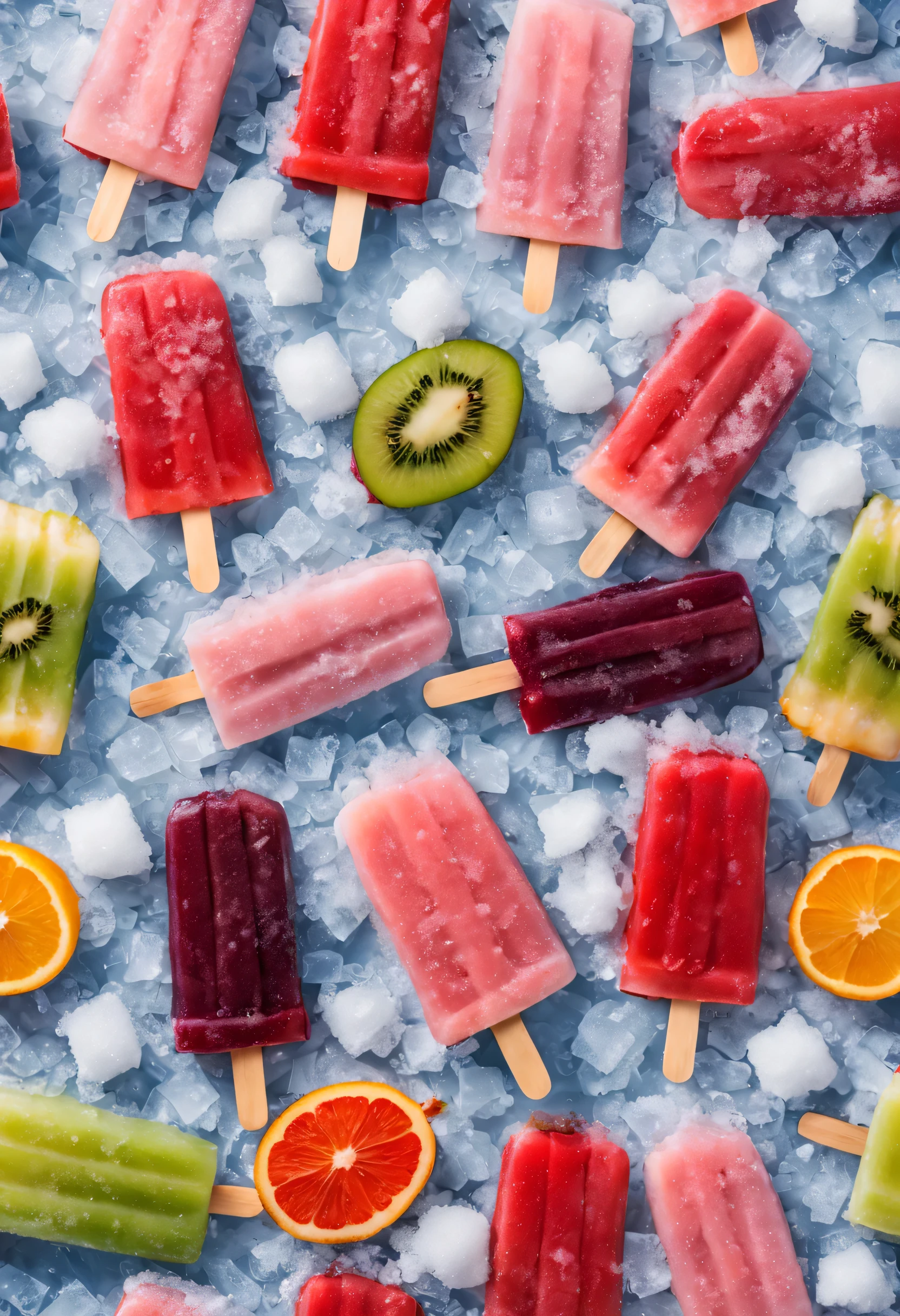 popsicle，popsicle，frozen texture,snow,ice cold,cold,Crystal ice,summer,Delicious fruits,color layout,Crushed ice,Refreshing

