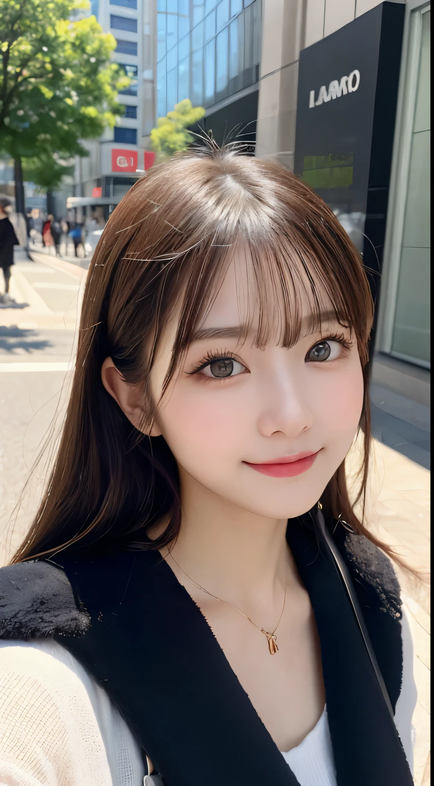 table top, highest quality, shape, Super detailed, finely, High resolution, 8k wallpaper, 完璧なダイナミックな構shape, beautiful and detailed eyes, Gorgeous and stylish black fluffy latest Tokyo winter clothes,ランダムなcute髪,small breasts,natural color lip, bold sexy pose,smile、20 year old girl、cute、sexy shot looking at camera,Always blur the background,perfect and beautiful face,Take only the face,beautiful and detailed face、slim face and style,Big eyes、Do gal makeup,real photos